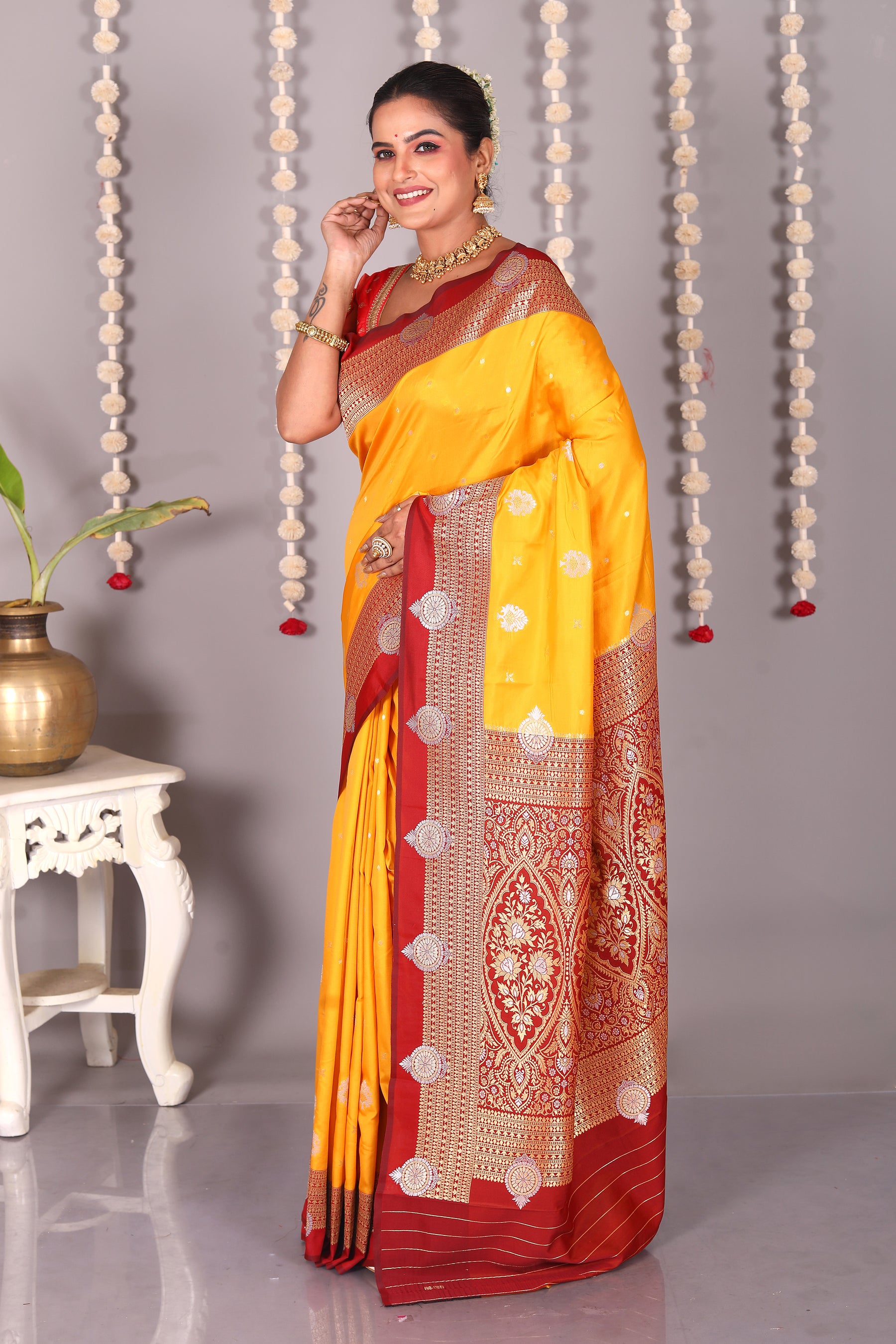 Yellow Blended Katan Silk Saree - Keya Seth Exclusive