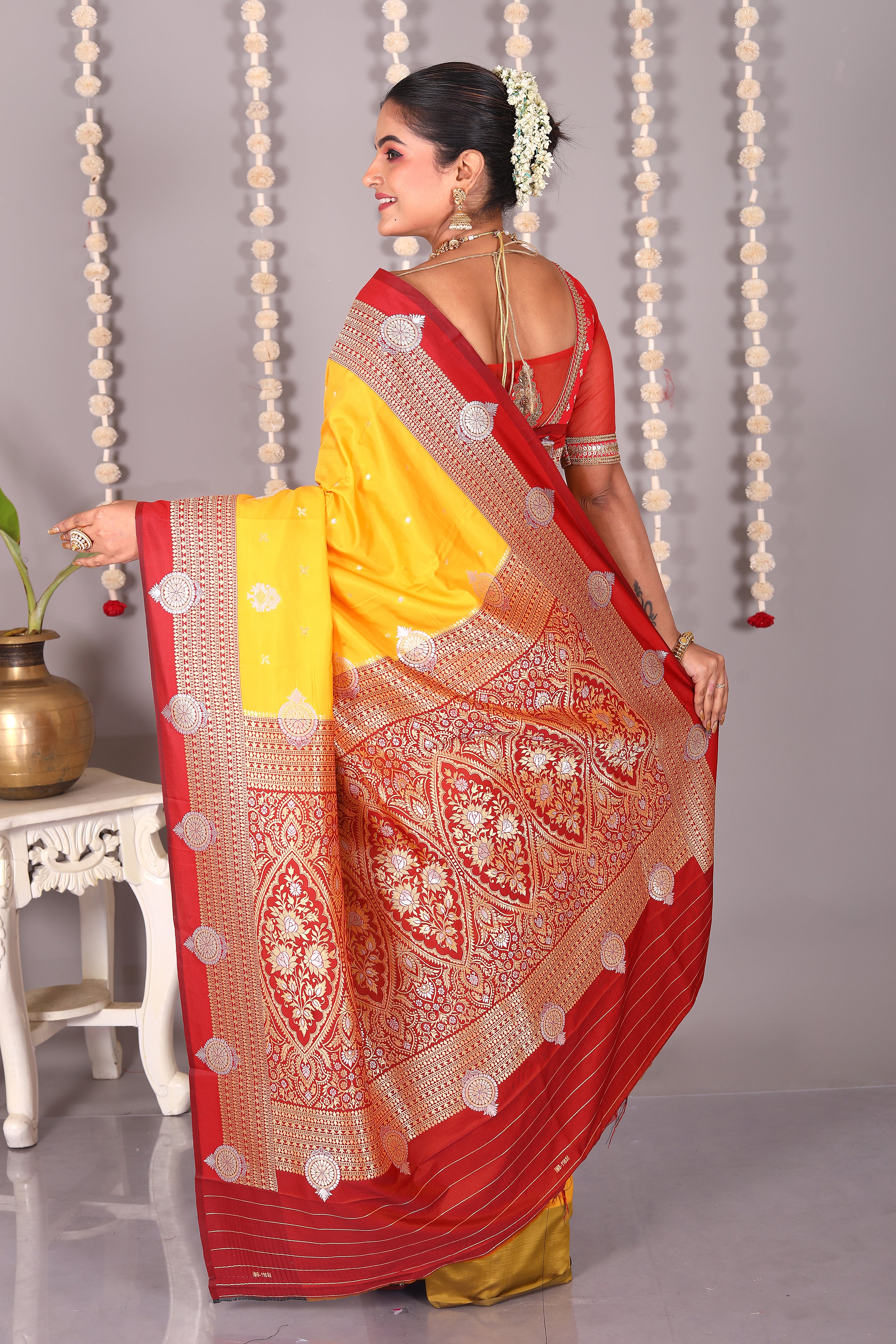 Yellow Blended Katan Silk Saree - Keya Seth Exclusive