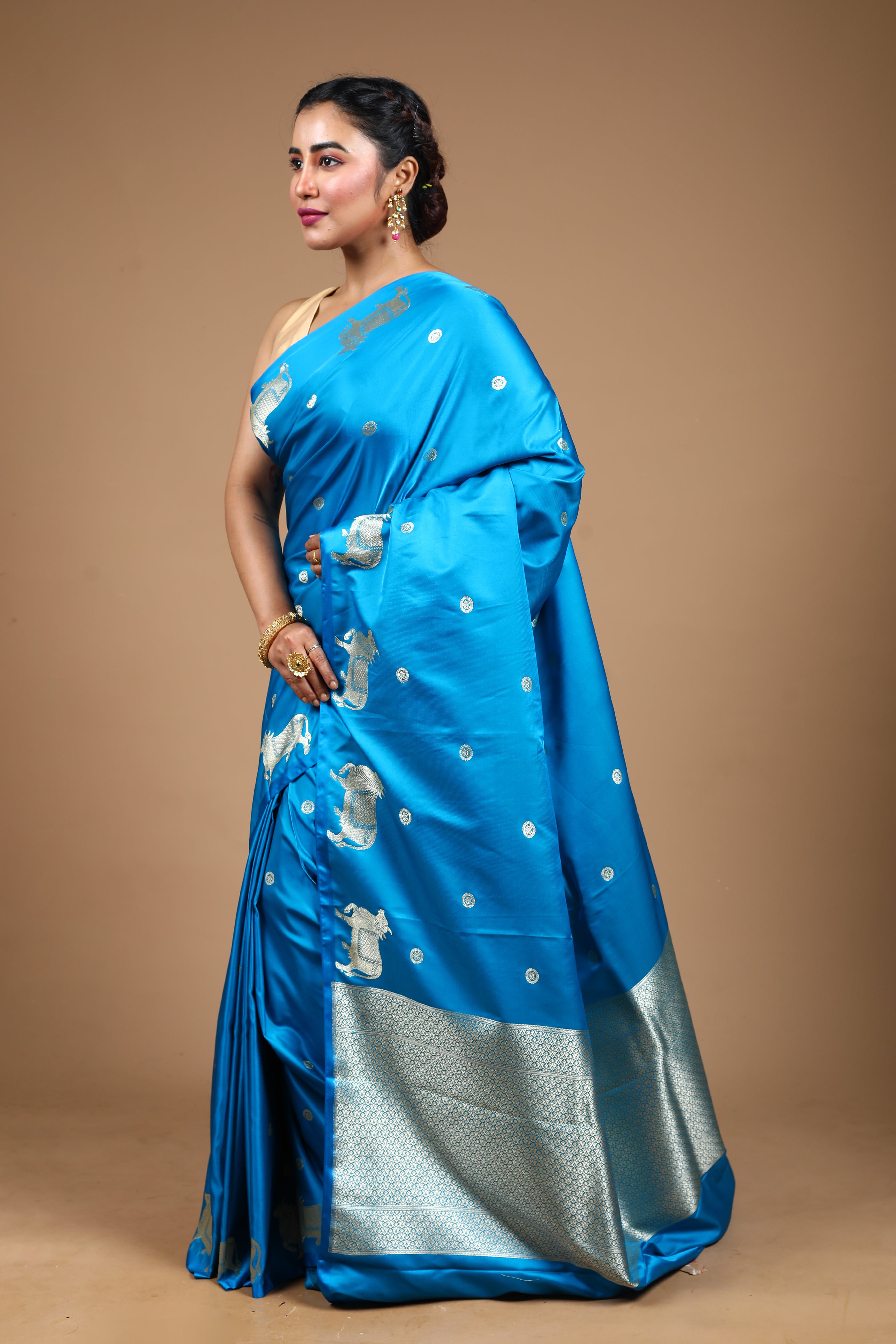 Blue Blended Mushro Silk Saree
