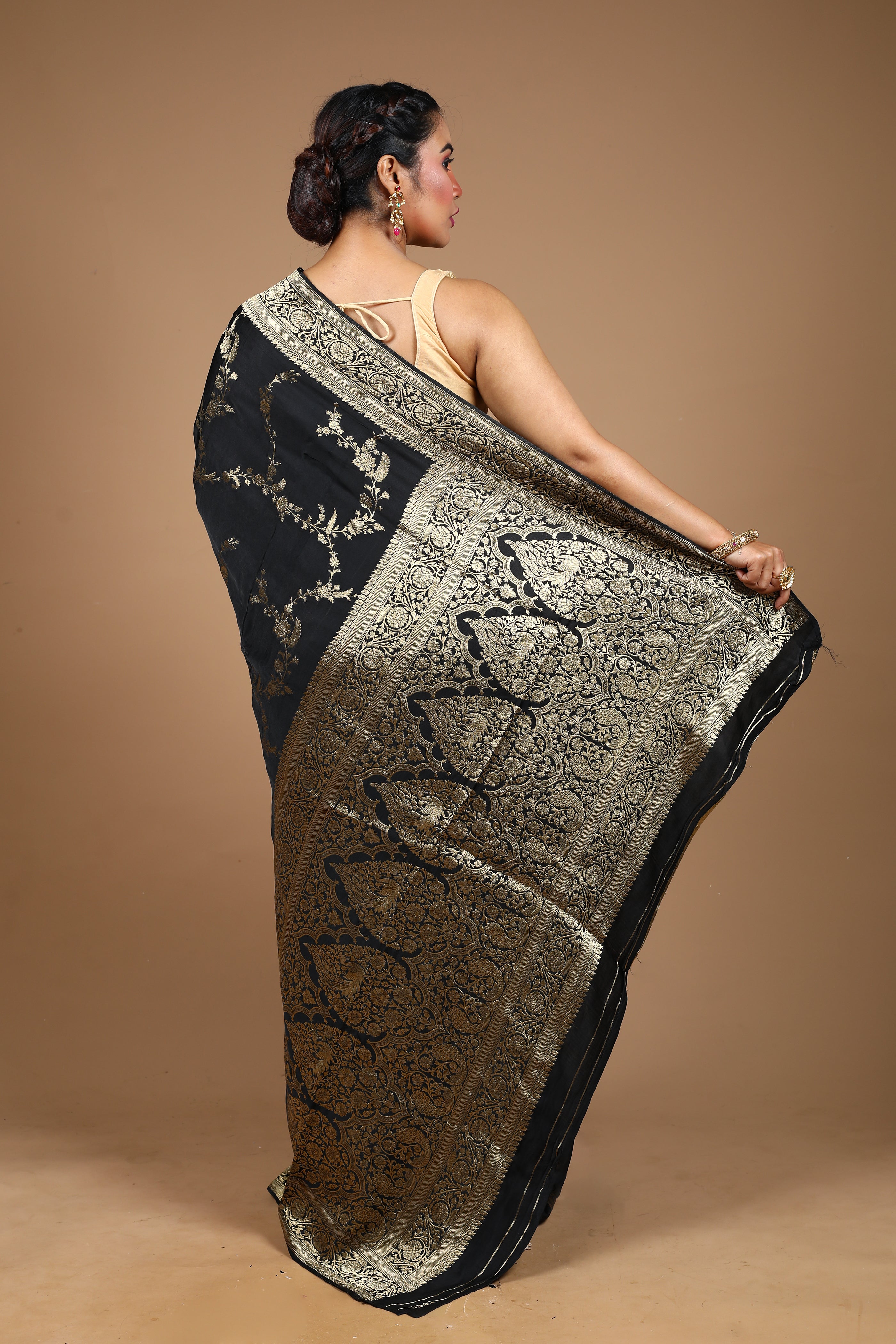 Black Blended Satin Silk Saree