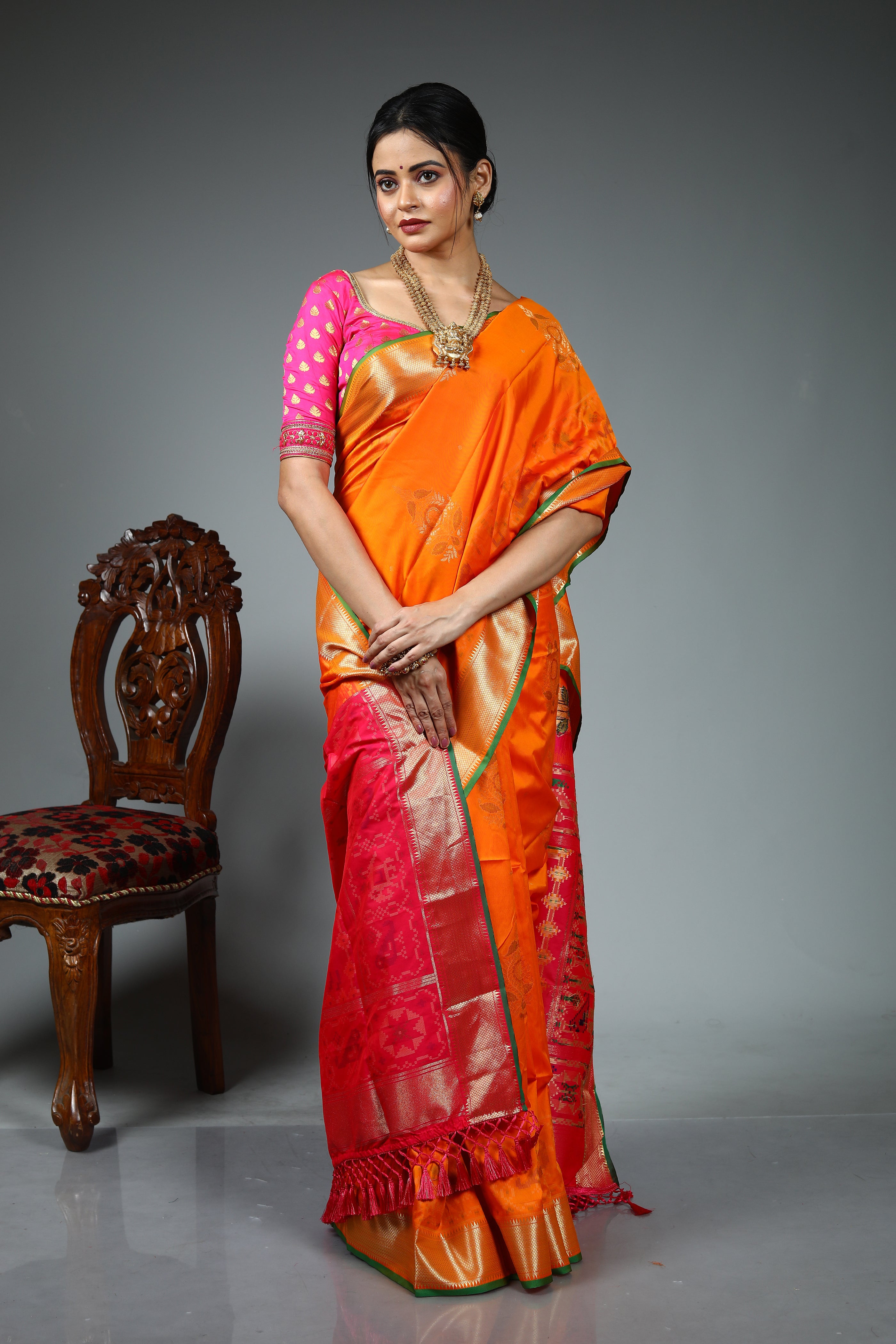 Orange Blended Silk Saree