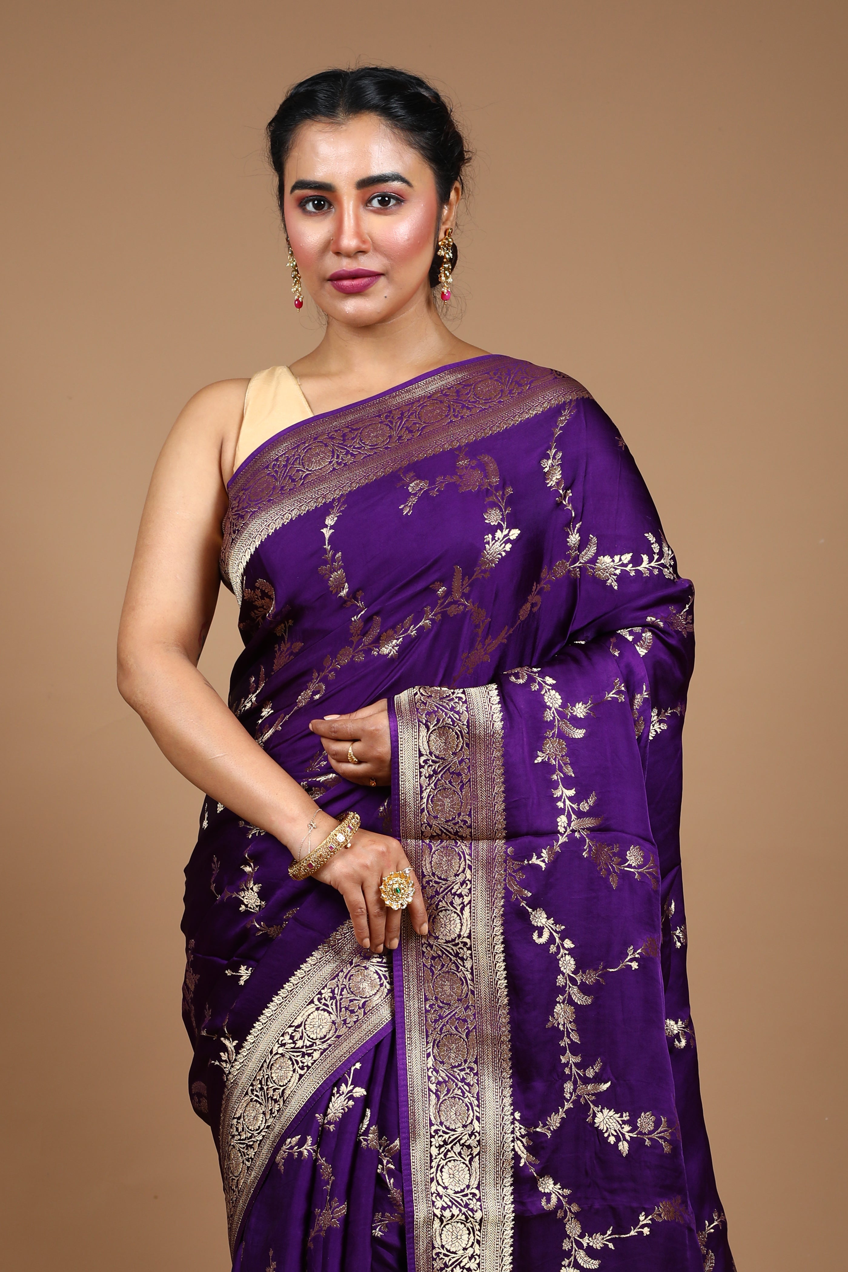 Purple Blended Satin Silk Saree