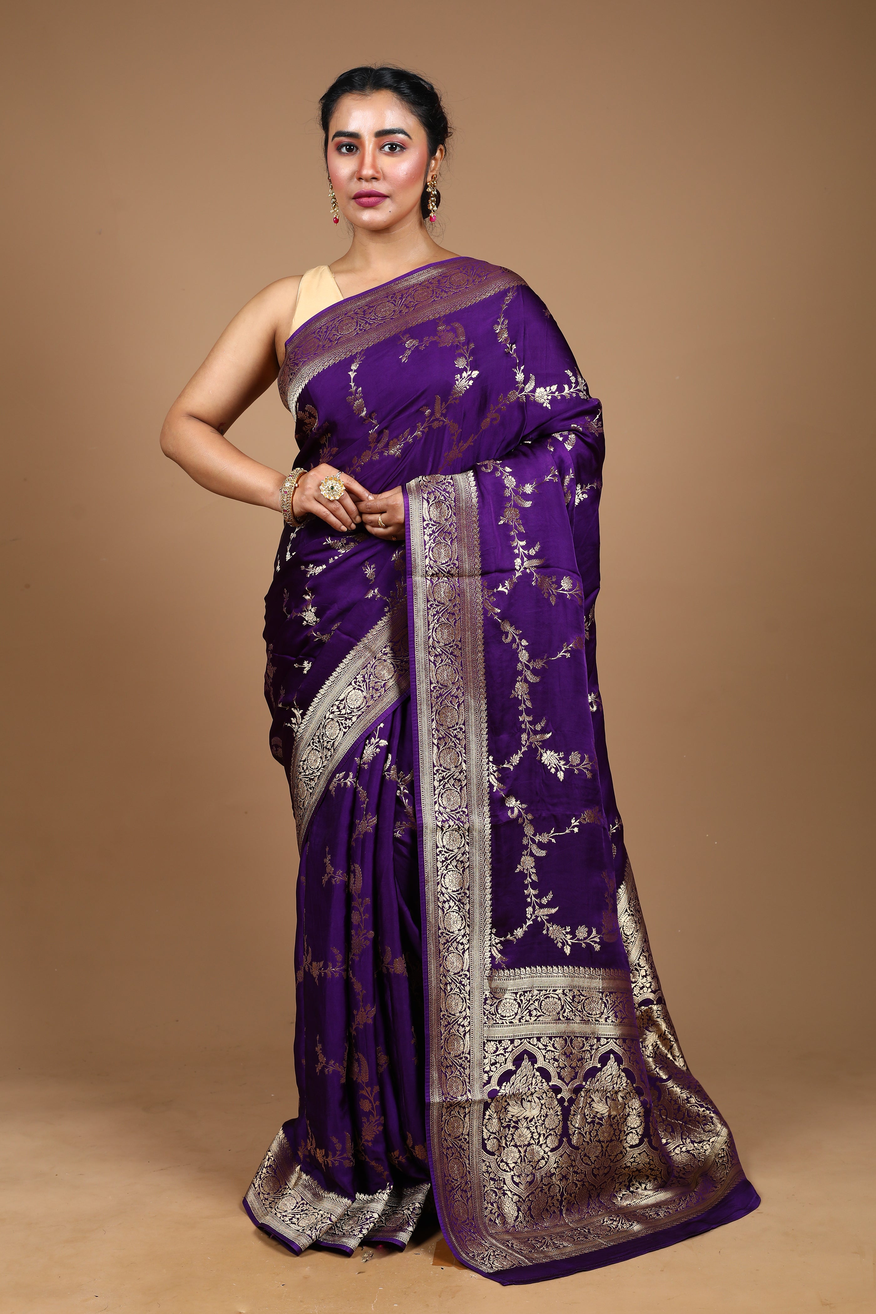 Purple Blended Satin Silk Saree