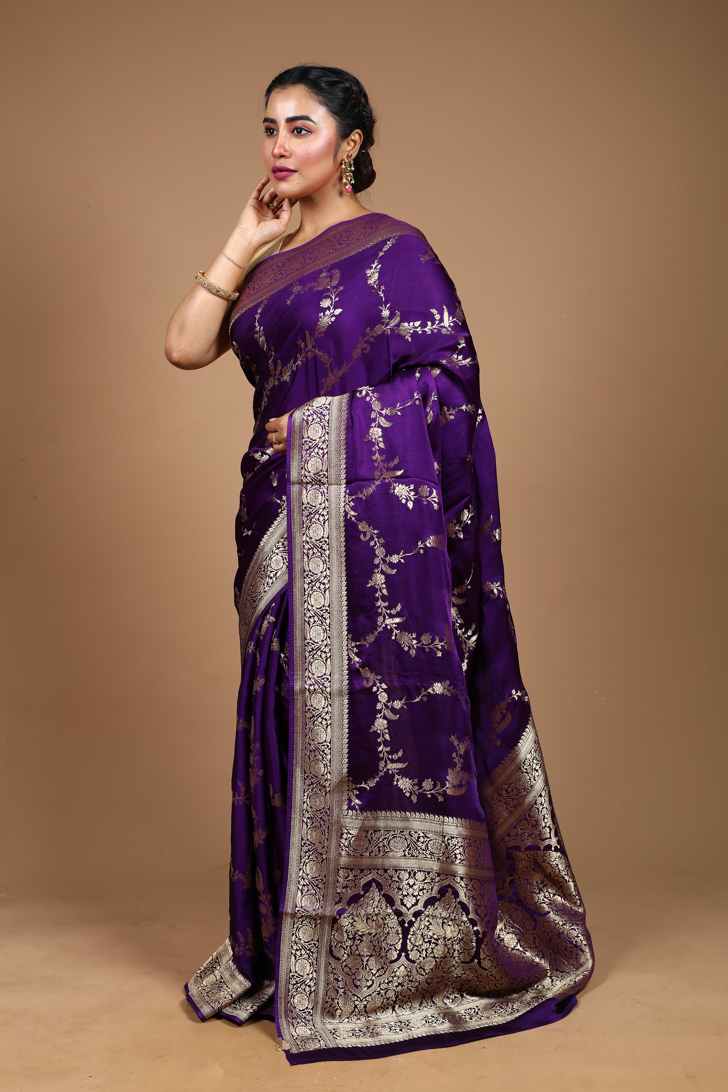 Purple Blended Satin Silk Saree