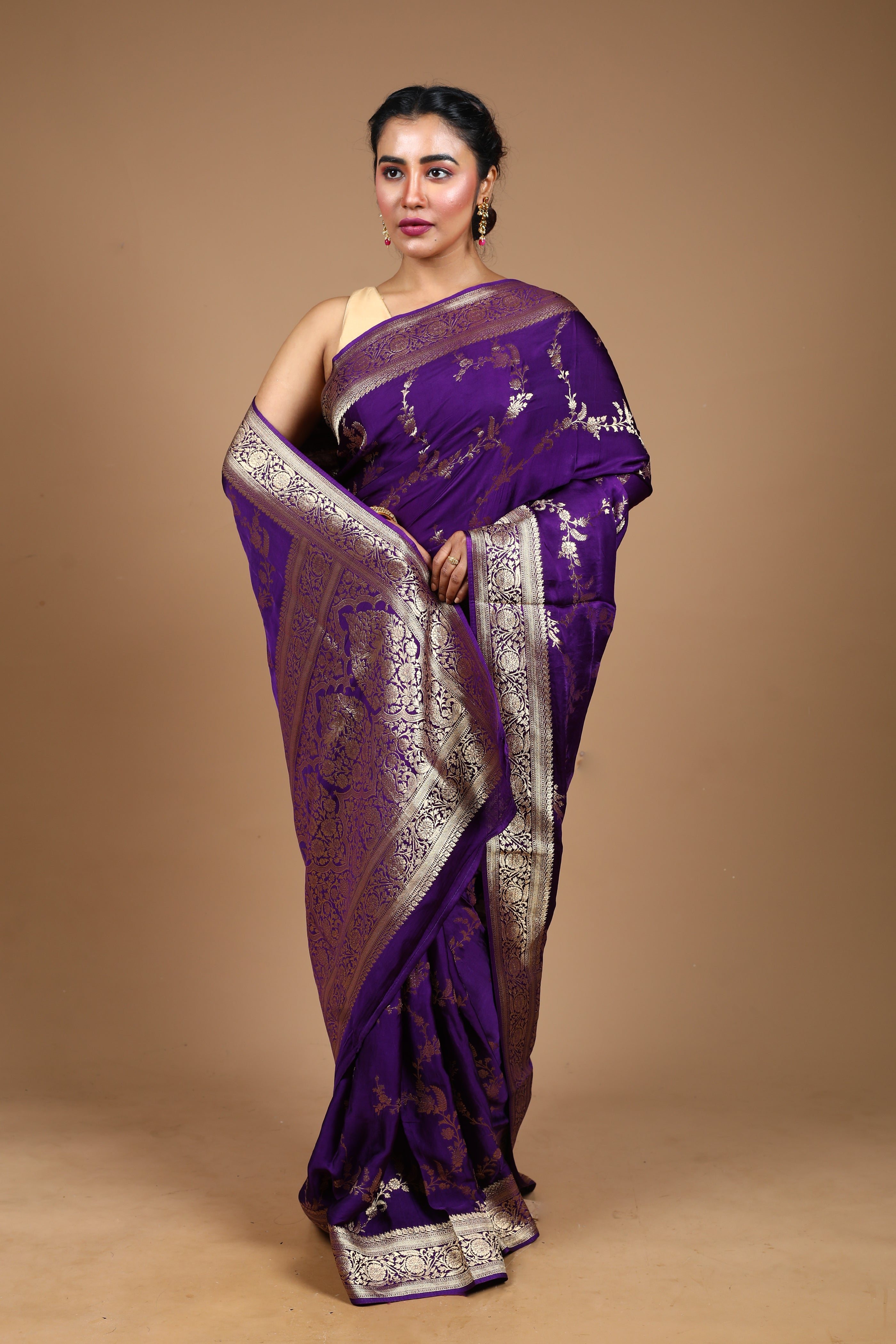 Purple Blended Satin Silk Saree