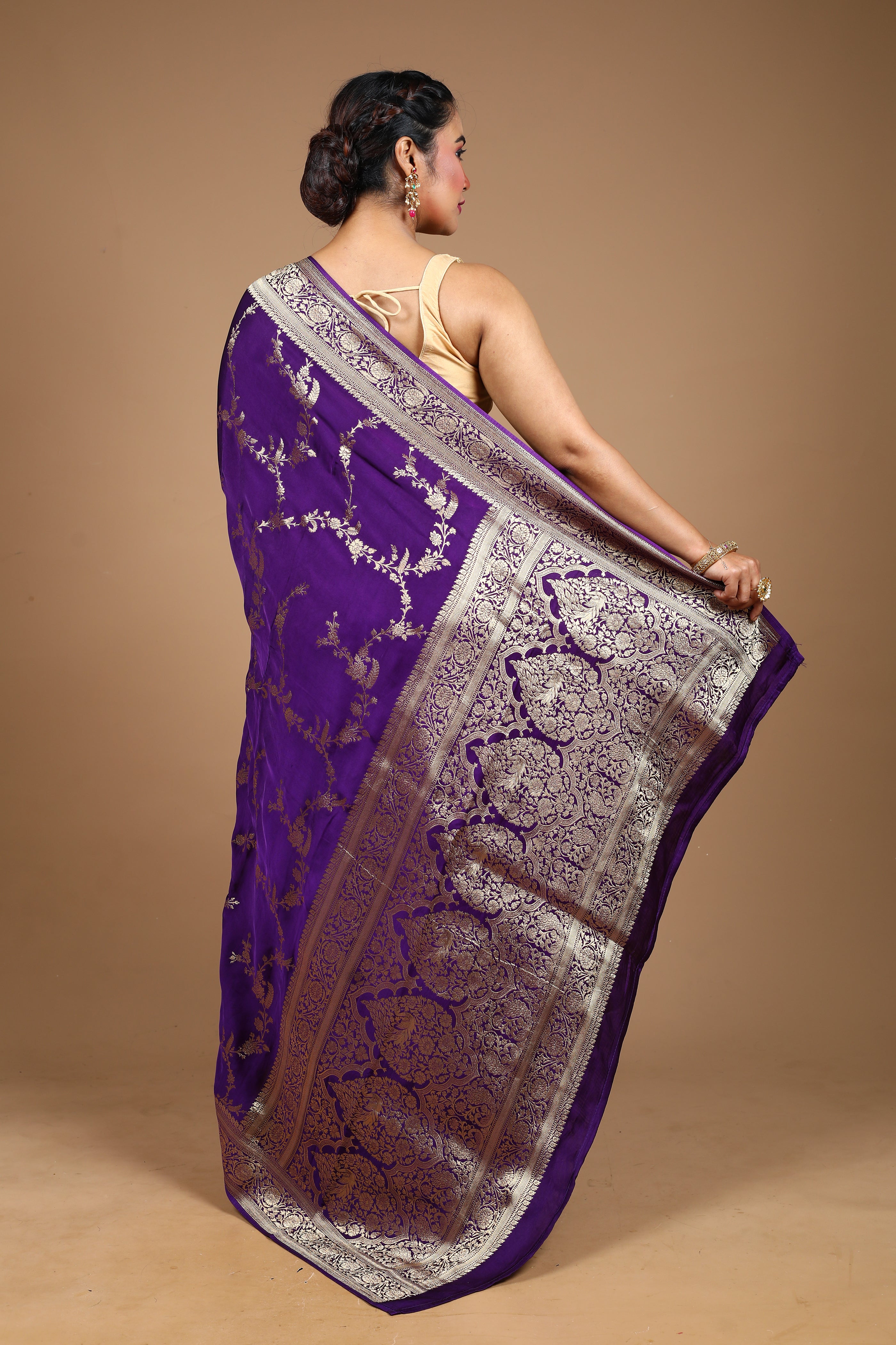 Purple Blended Satin Silk Saree