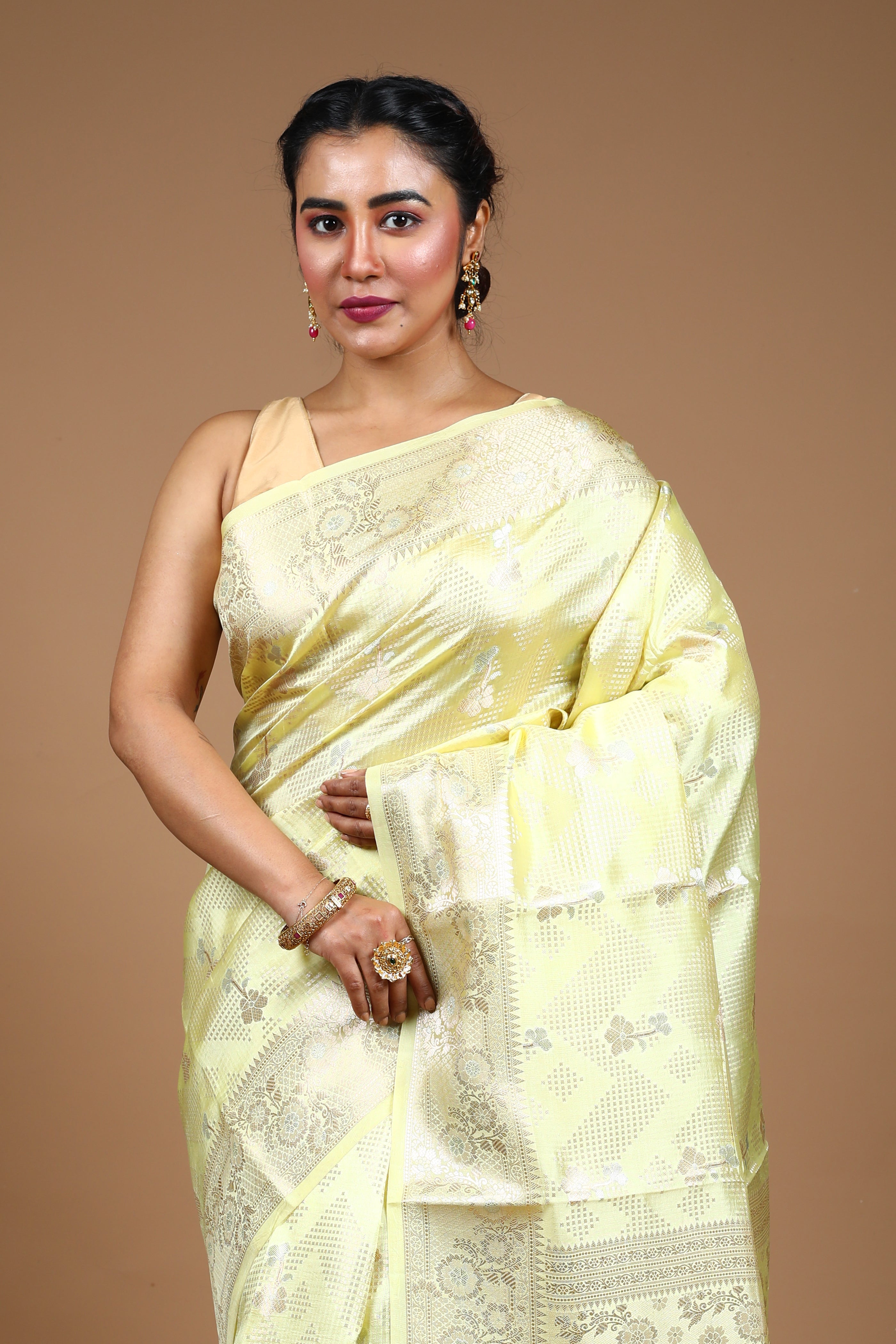 Designer Lemon Yellow Tussar Saree