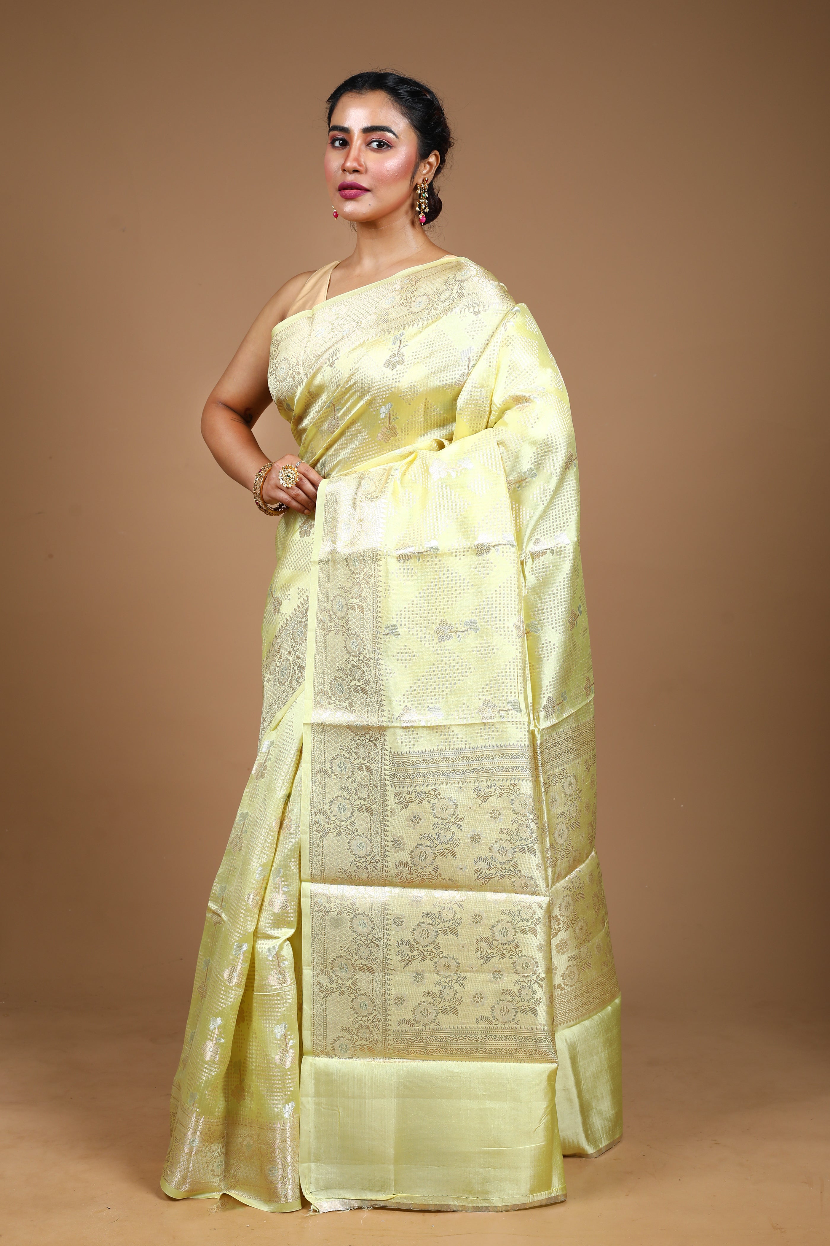 Designer Lemon Yellow Tussar Saree