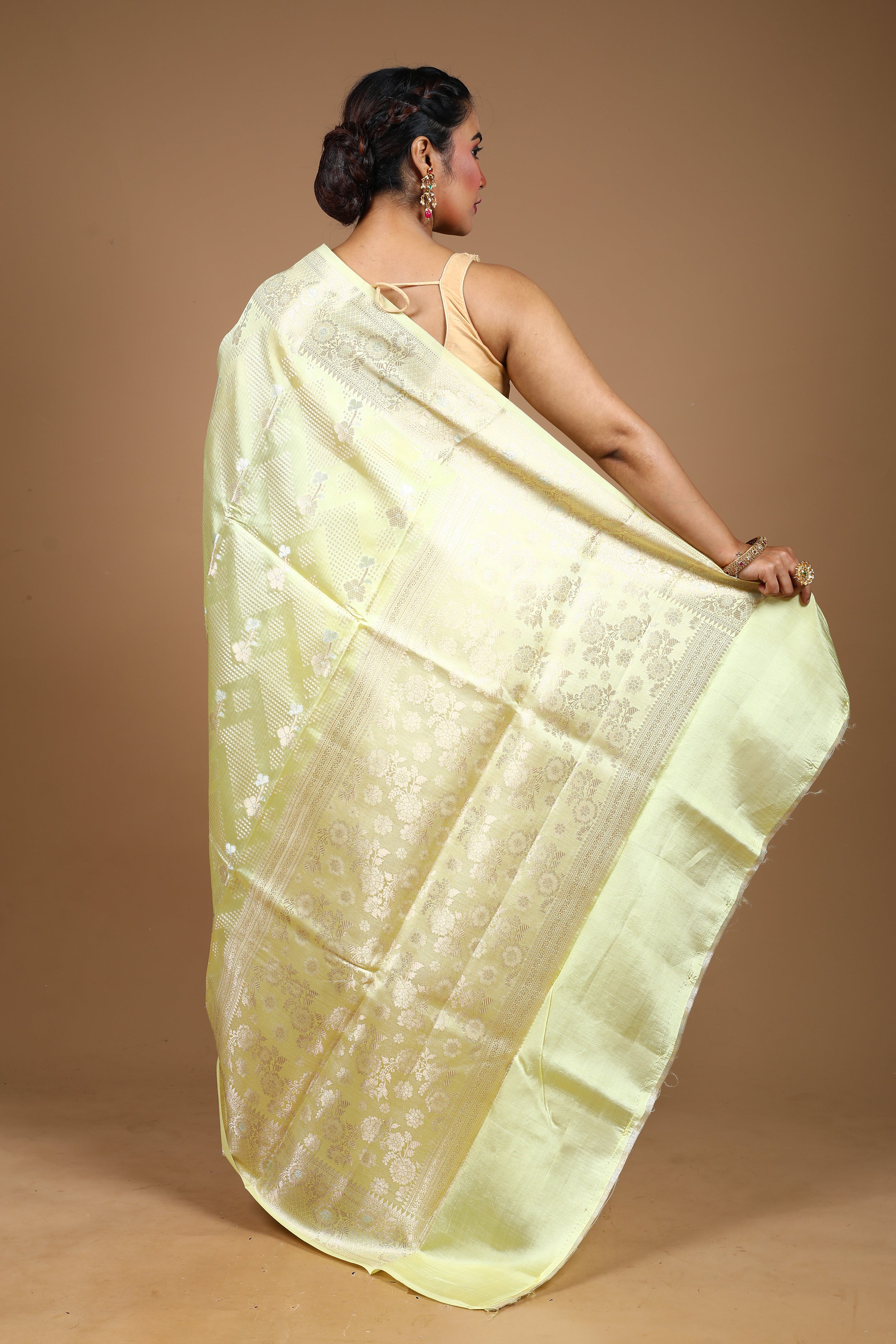 Designer Lemon Yellow Tussar Saree