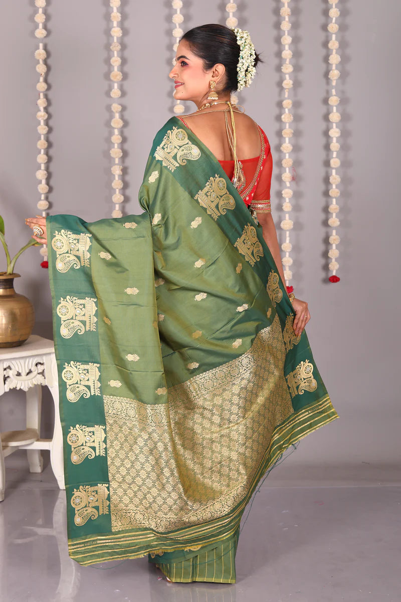 Green Blended Mashru Silk Saree - Keya Seth Exclusive