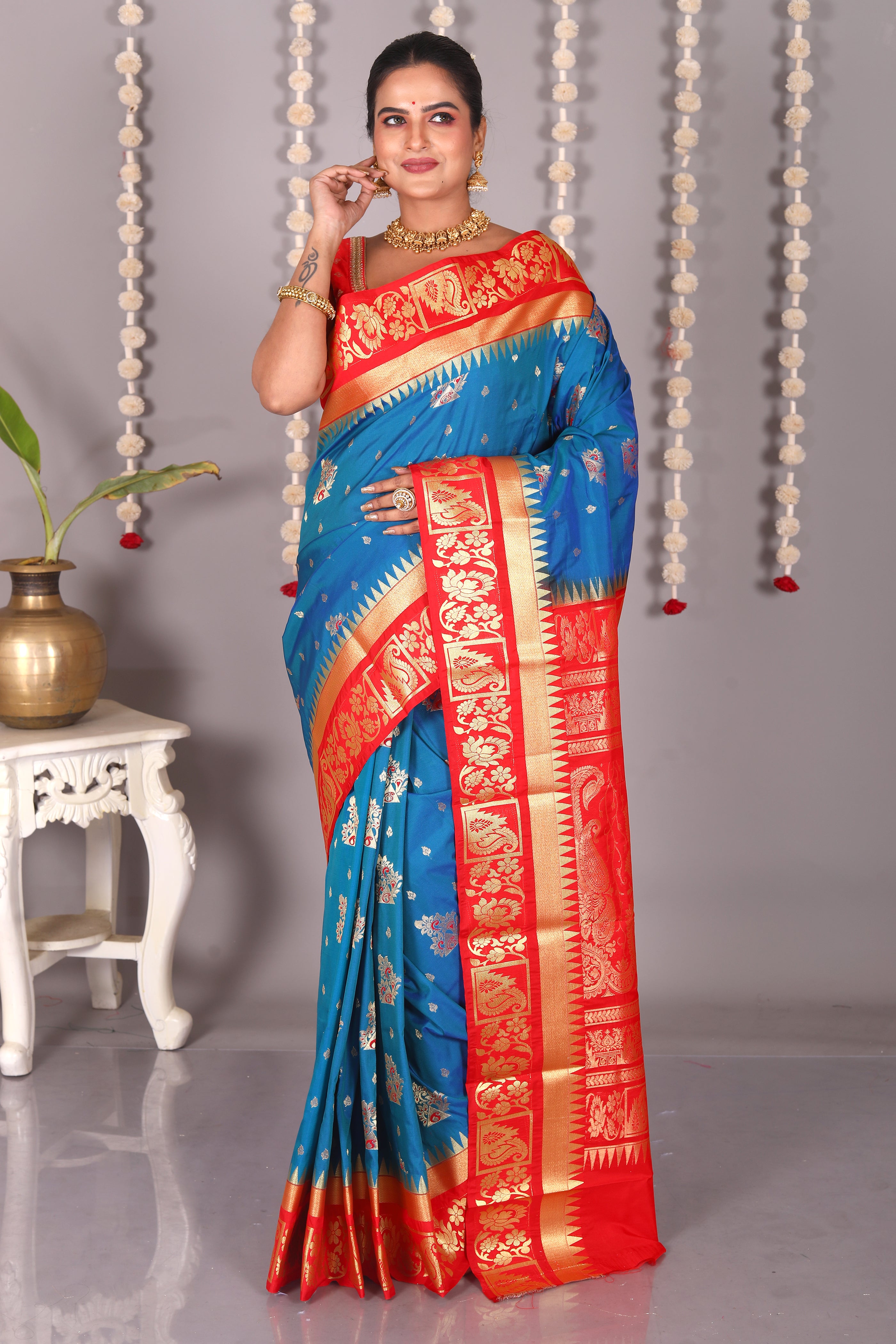 Blue Blended Kanjivaram Silk Saree - Keya Seth Exclusive