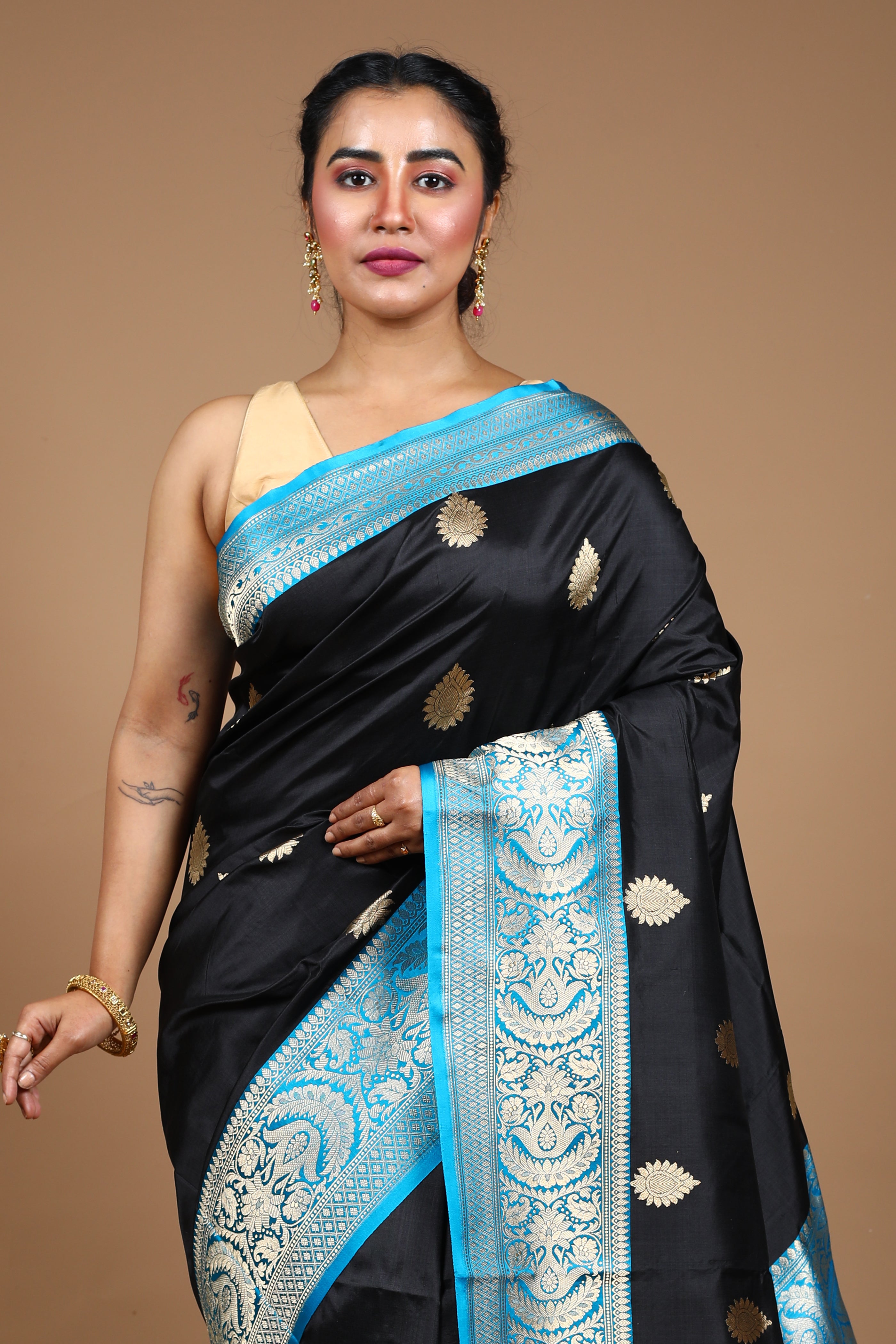 Black Pure Katan Silk Saree