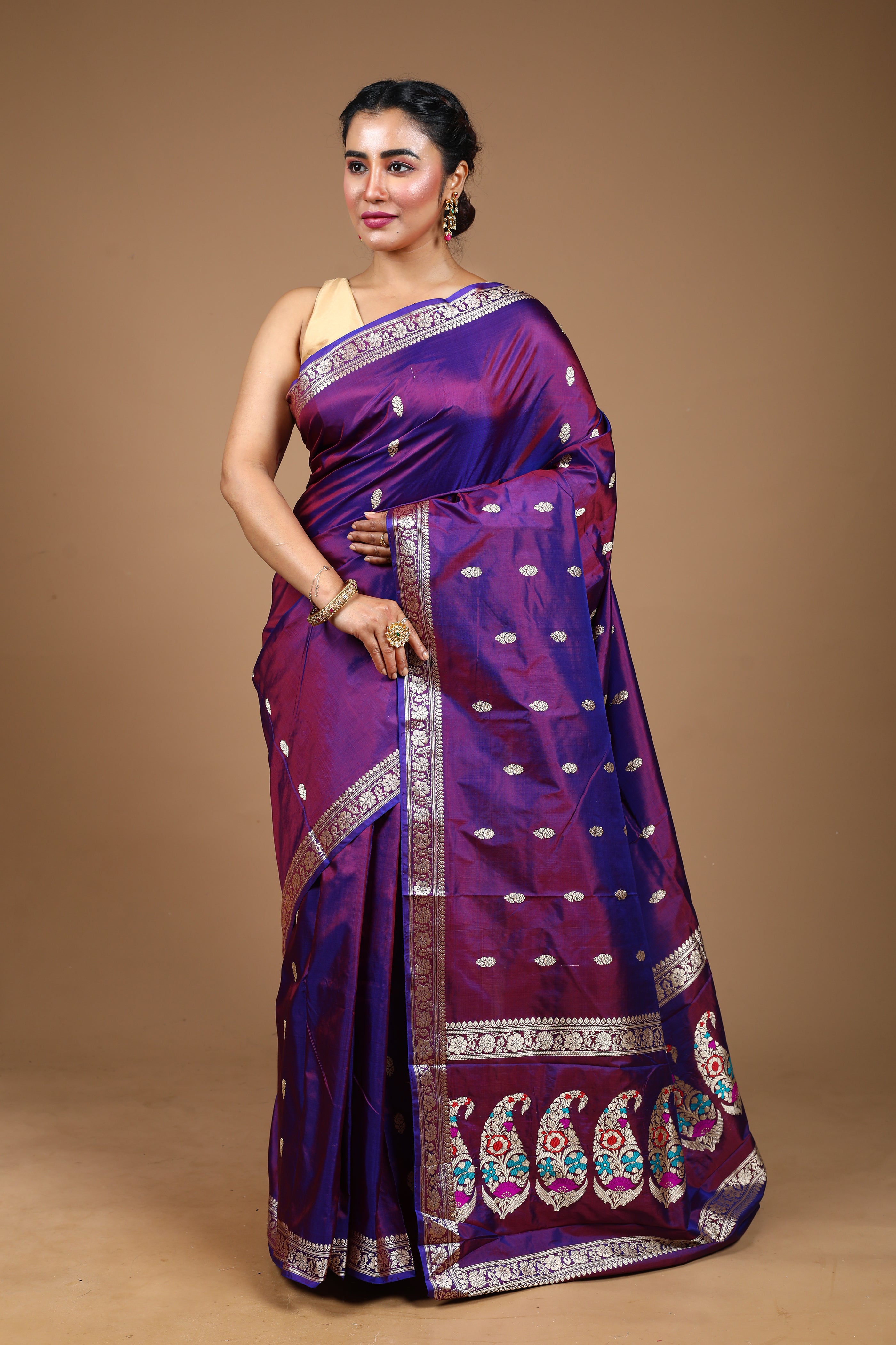 Purple Pure Katan Silk Saree