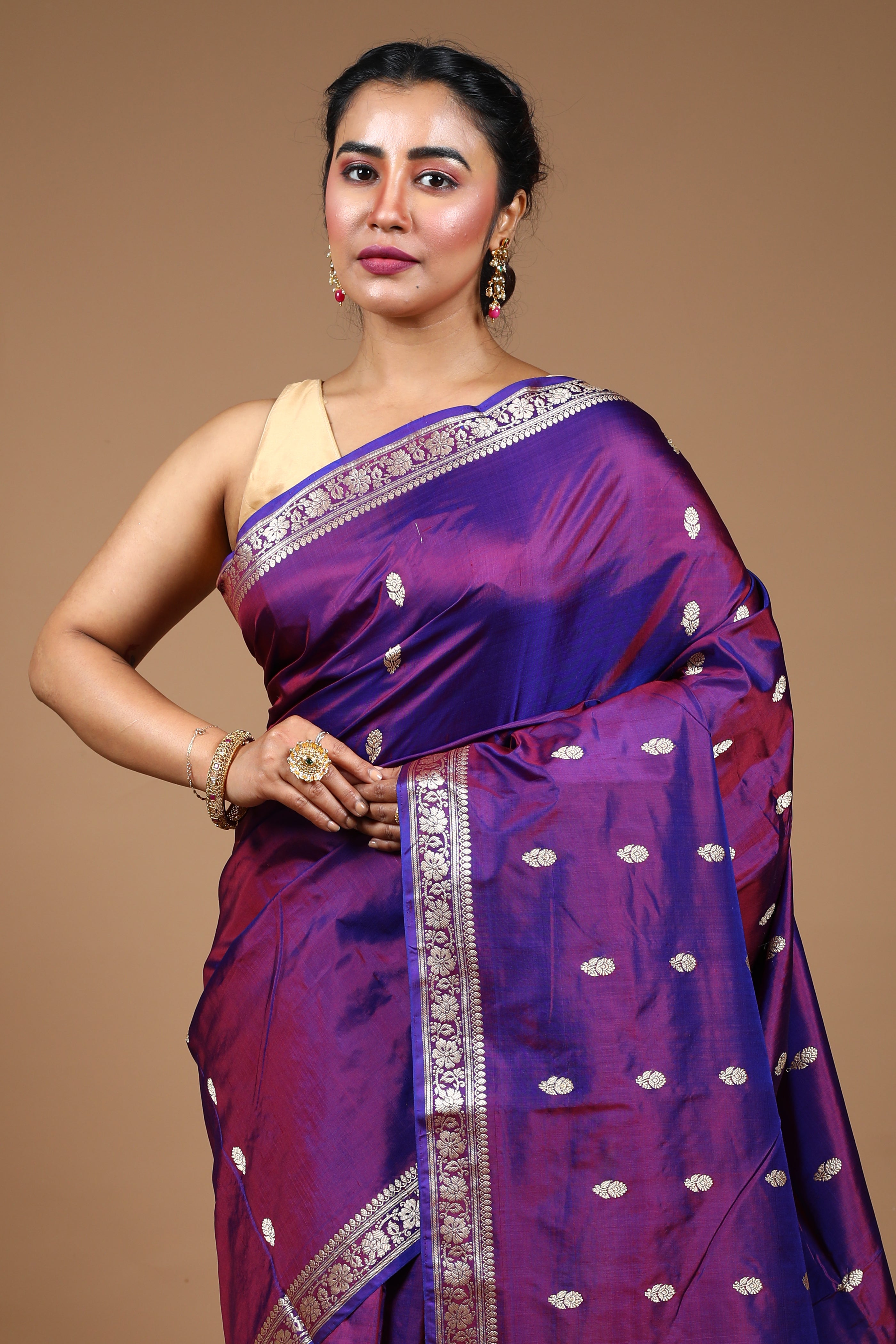 Purple Pure Katan Silk Saree