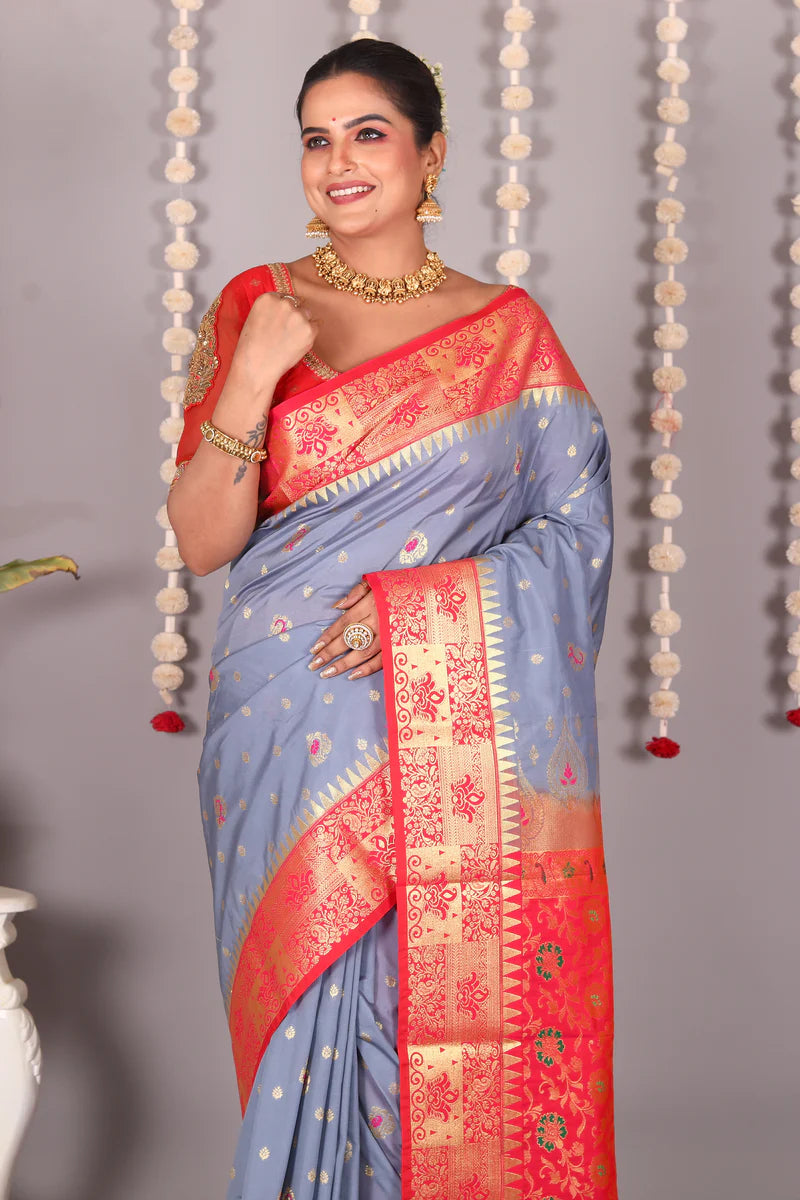 Grey Blended Kanjivaram Silk Saree - Keya Seth Exclusive