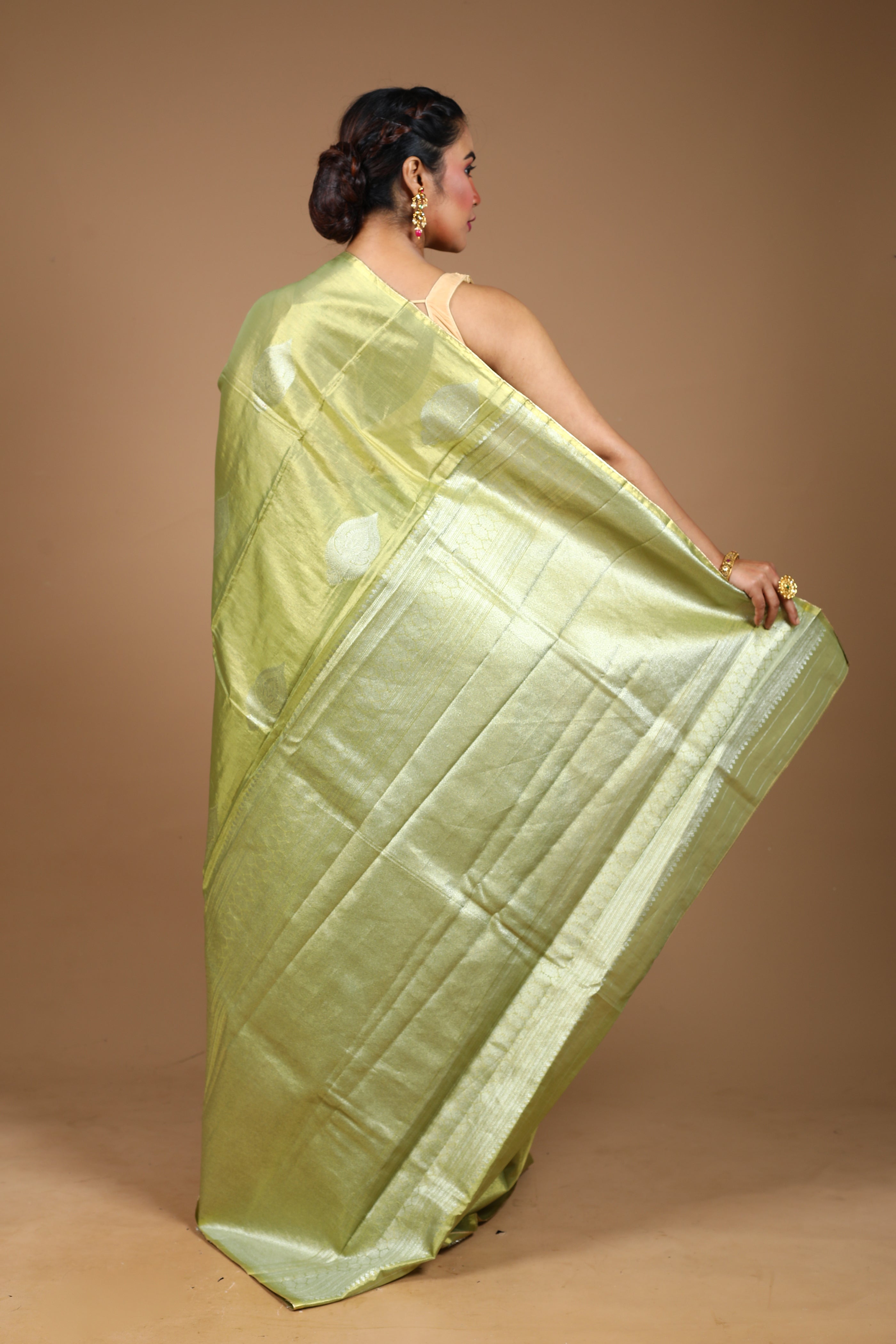 Light Green Blended Tissue Kanjivaram Silk Saree