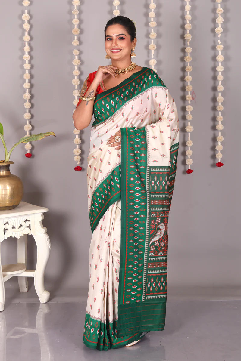 White Blended Ikkat Silk Saree - Keya Seth Exclusive