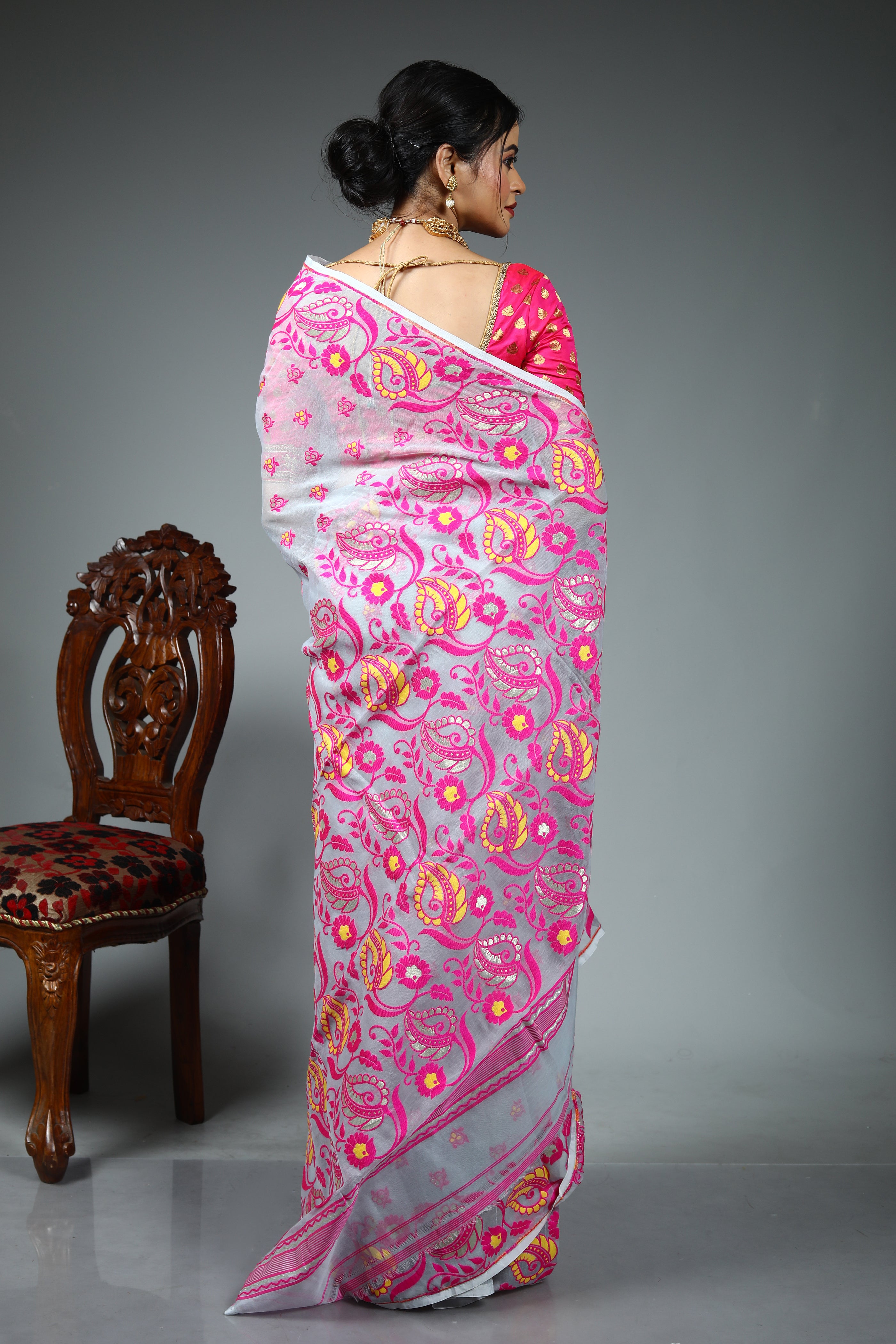 Grey Blended Jamdani Saree