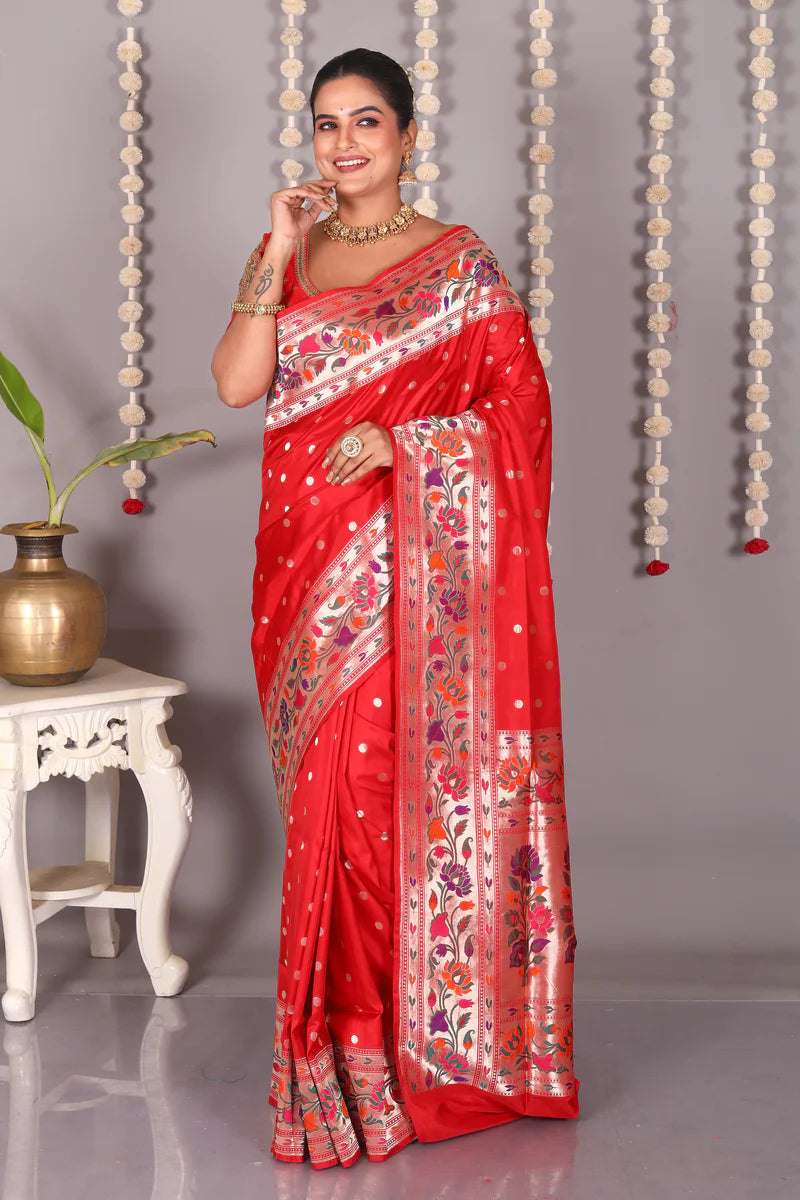 Red Pure Katan Silk Saree - Keya Seth Exclusive