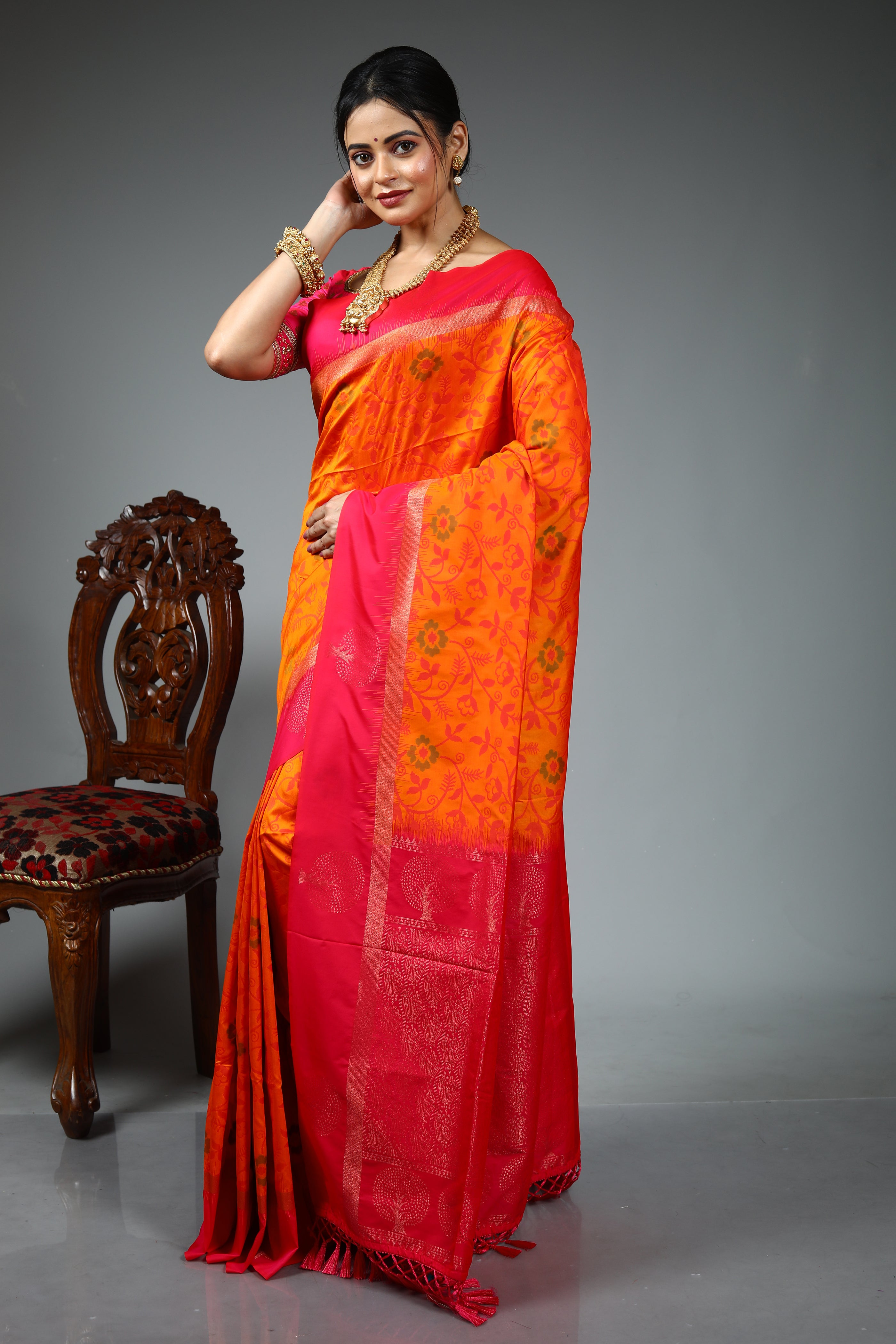Orange Blended Katan Silk Saree