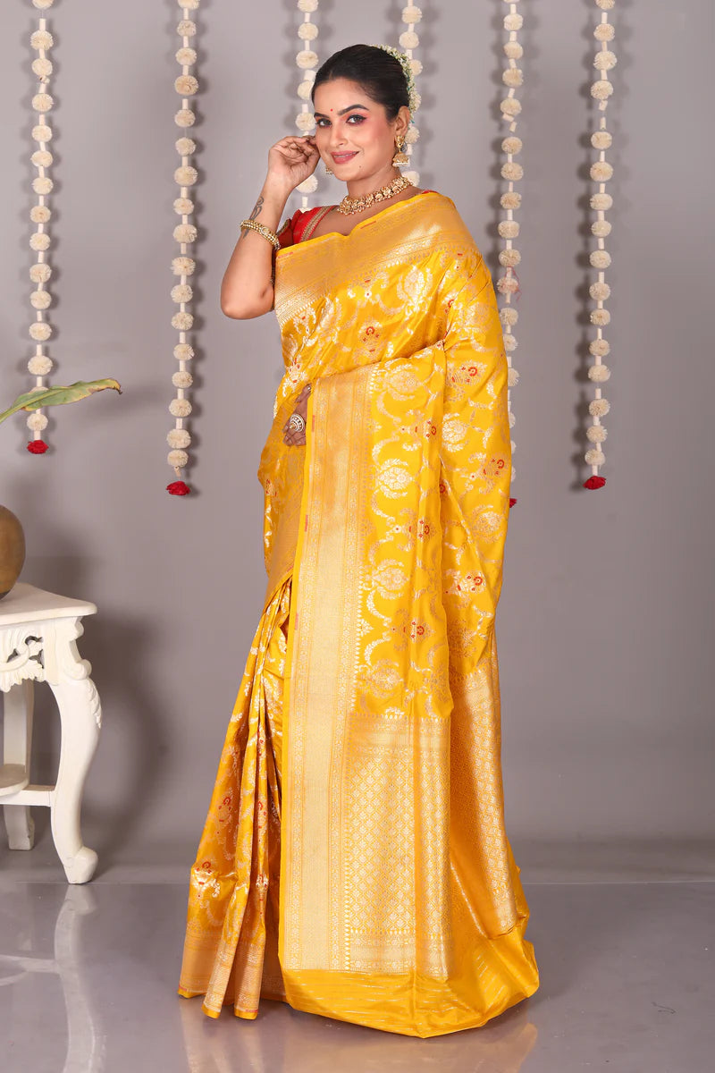 Yellow Pure Katan Saree - Keya Seth Exclusive