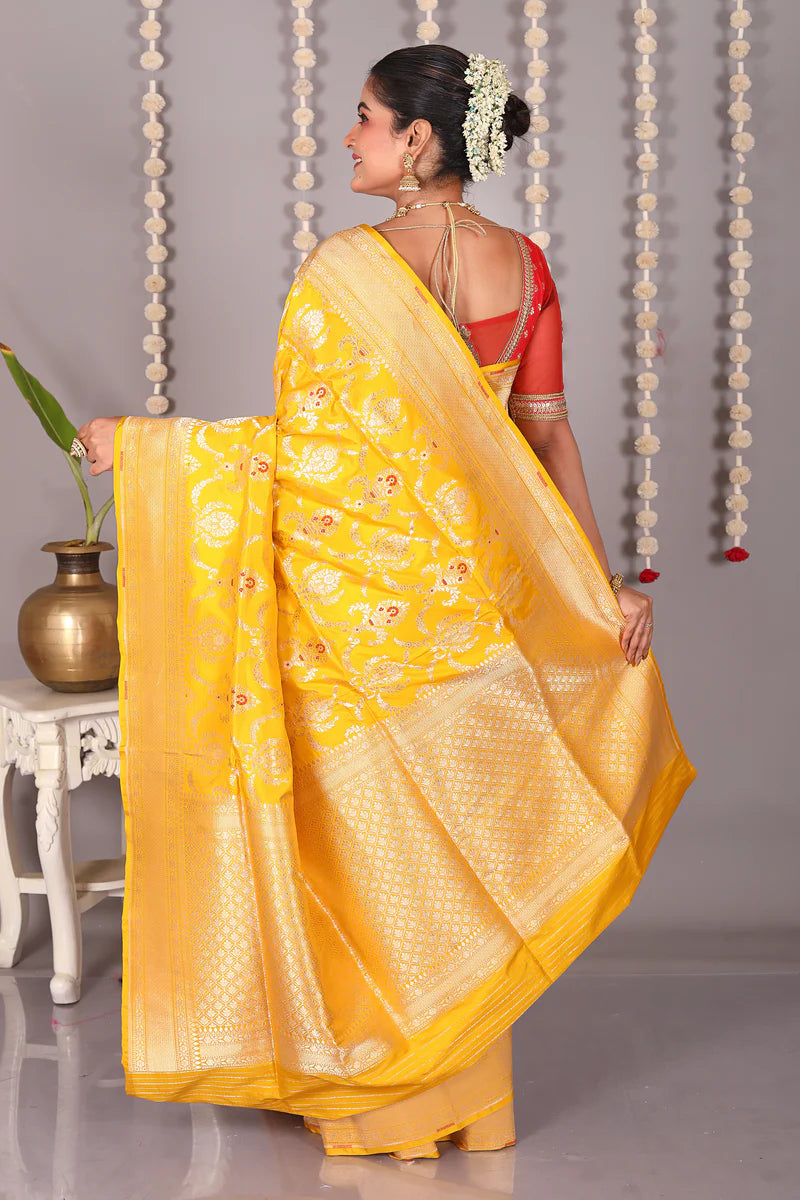 Yellow Pure Katan Saree - Keya Seth Exclusive