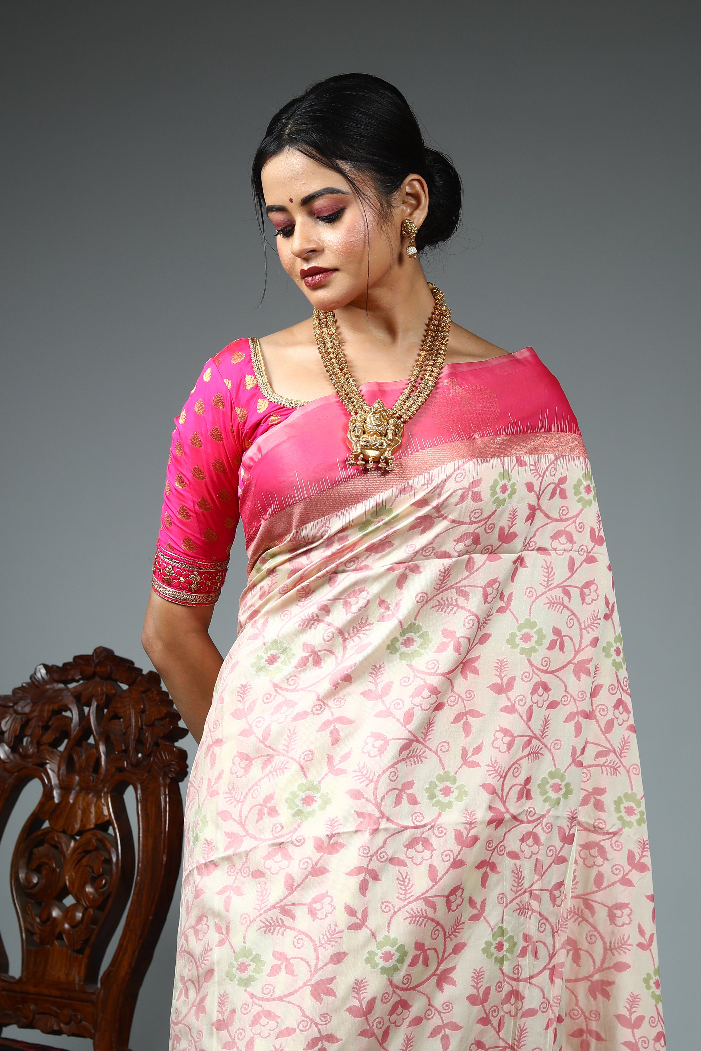 Light Pink Blended Katan Silk Saree