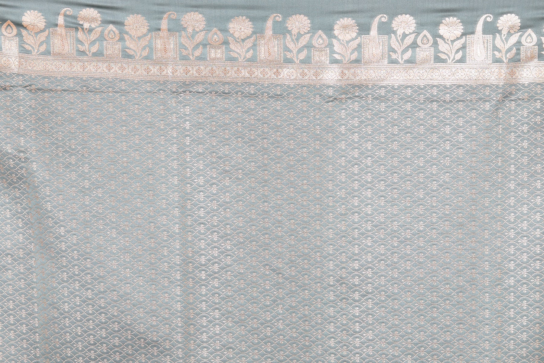 Grey Blended Mashru Katan Banarasi Silk Saree - Keya Seth Exclusive