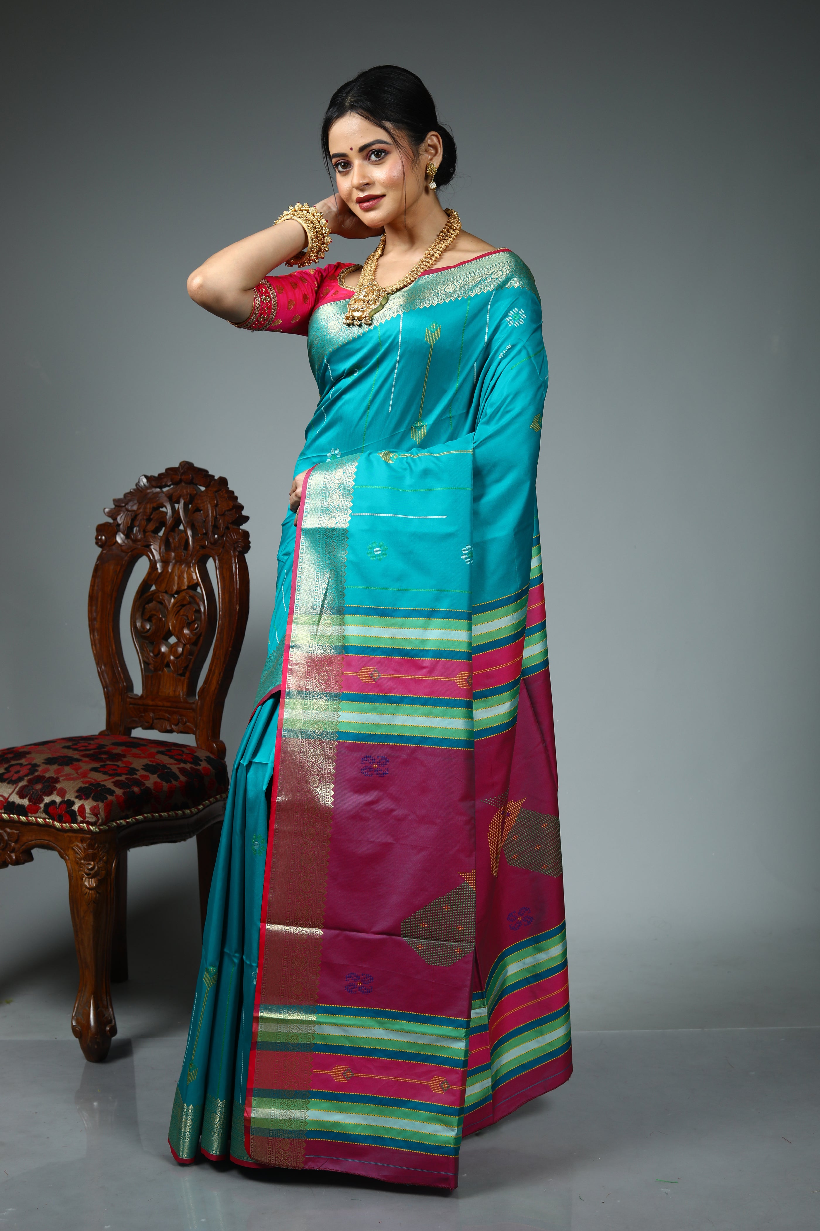Sea Green Blended Silk Saree