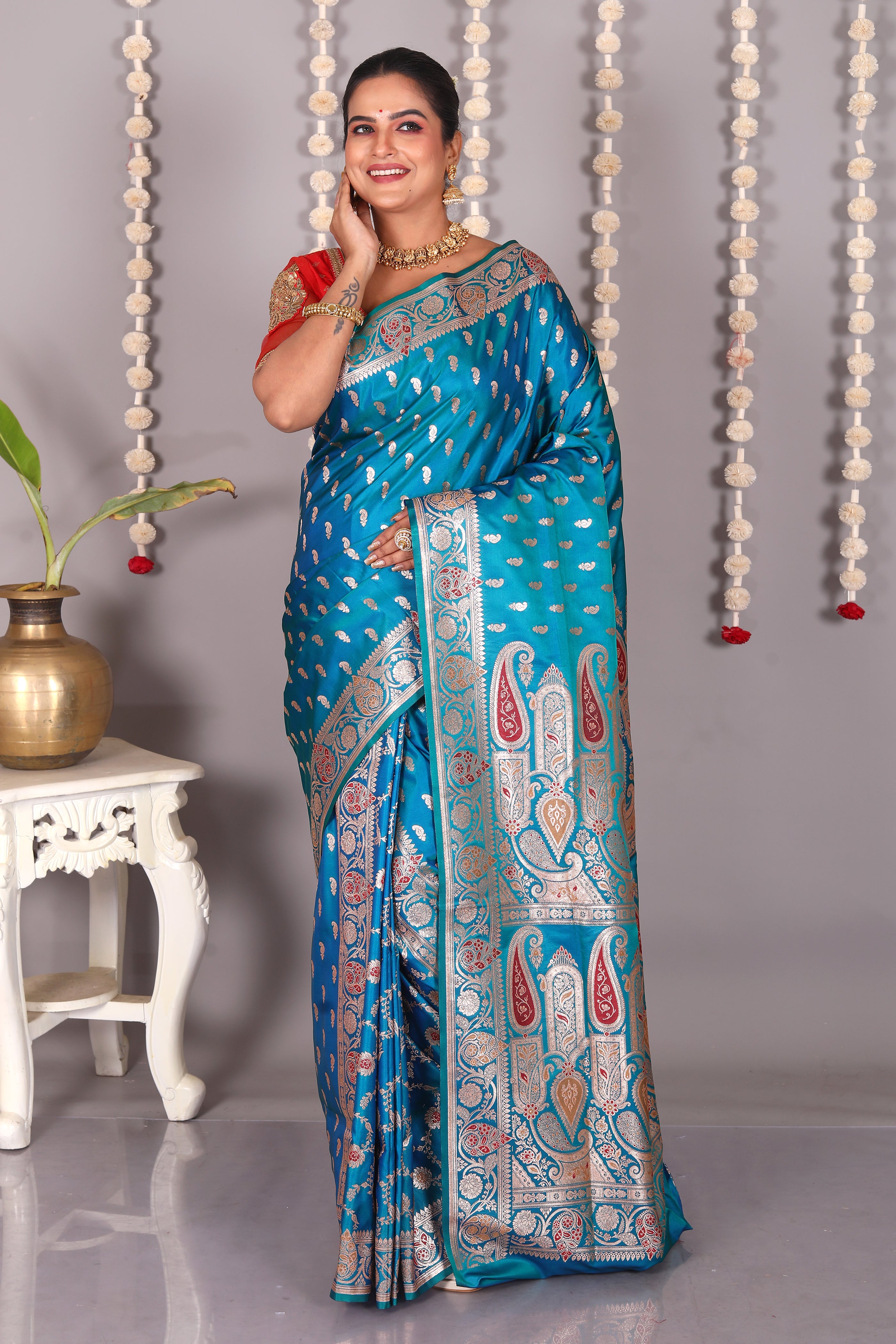 Firoza Blue Pure Banarasi Silk Saree - Keya Seth Exclusive