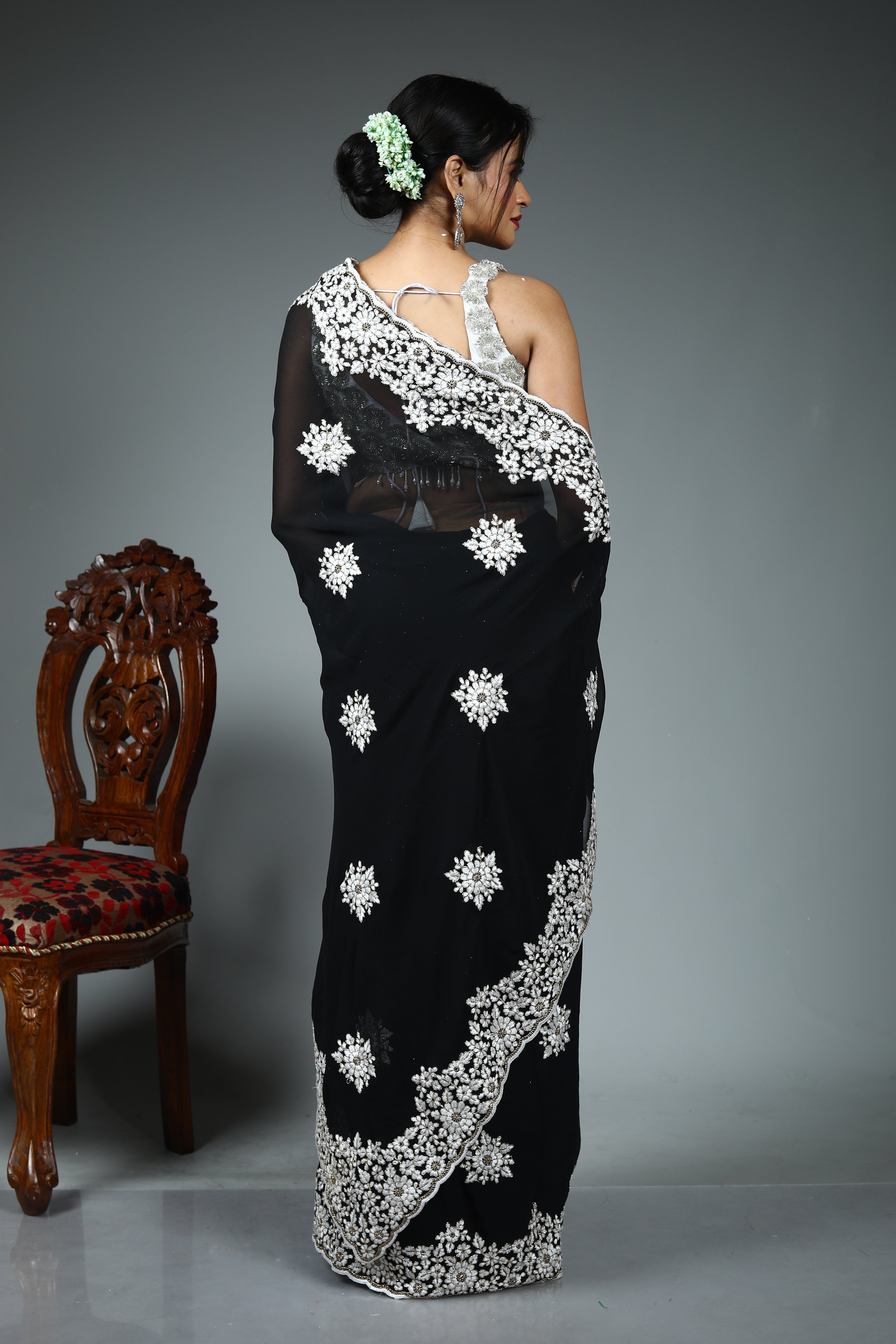 Black Blended Georgette Saree