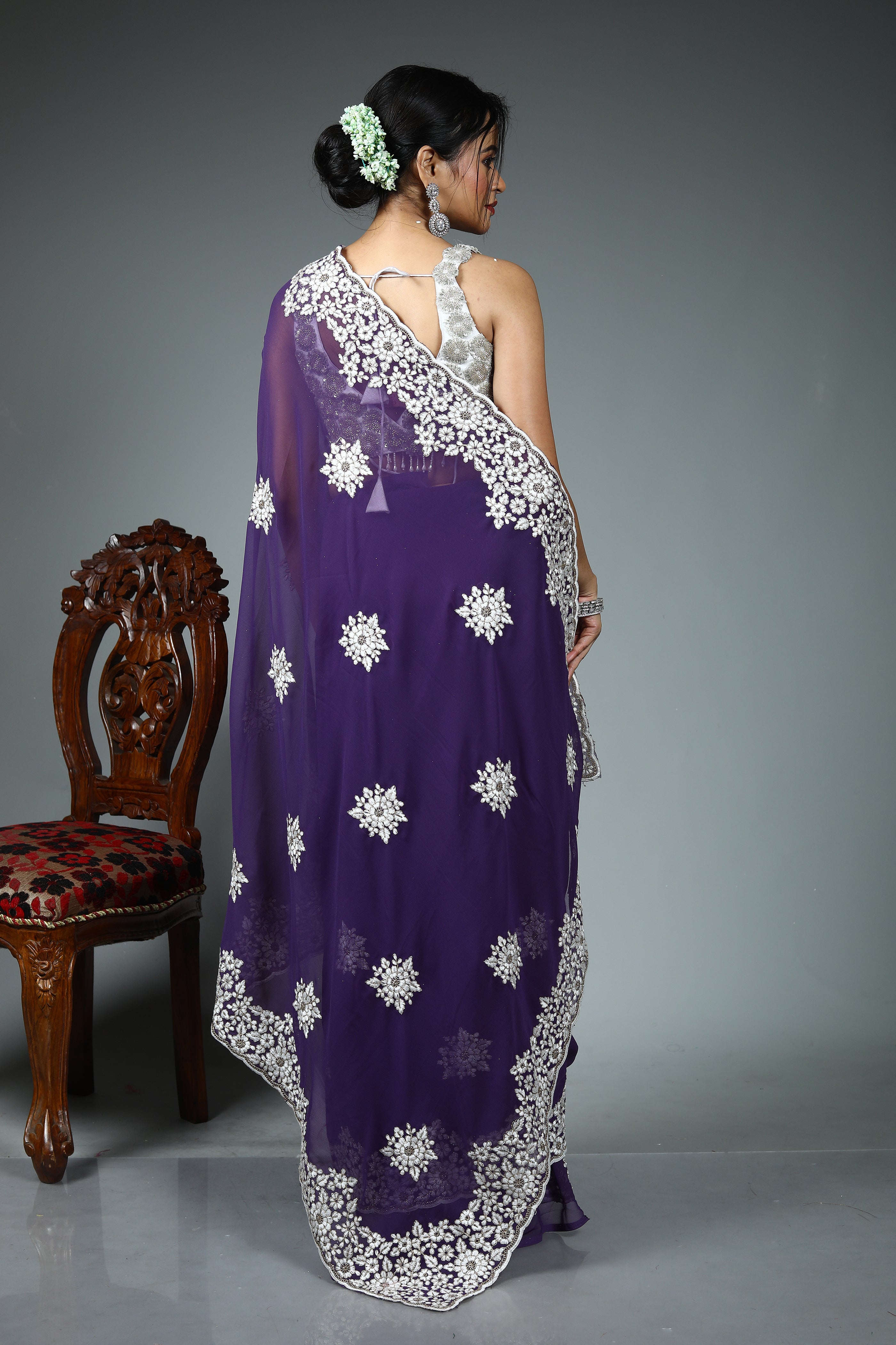 Purple Blended Georgette Saree