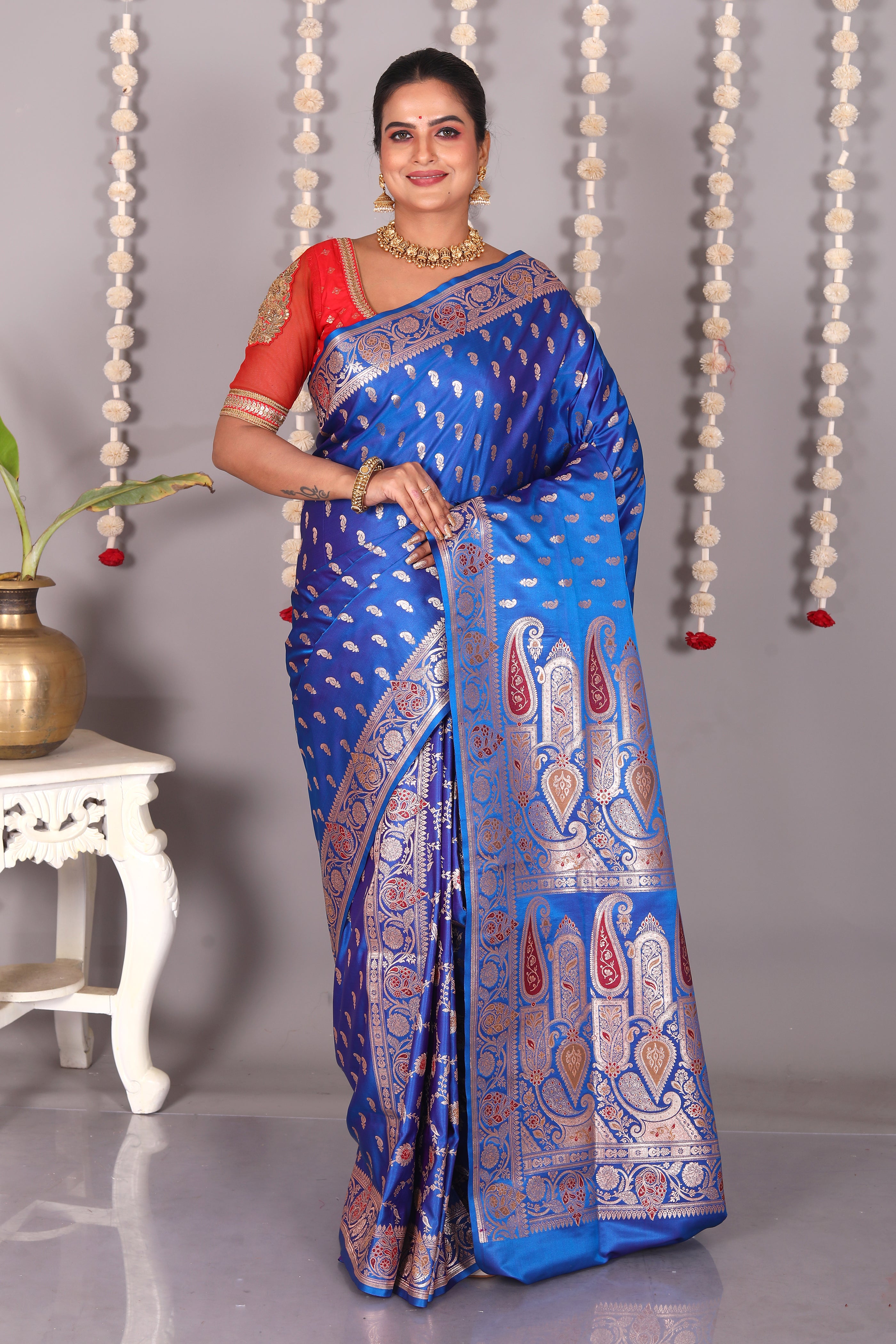 Royal Blue Pure Banarasi Silk Saree - Keya Seth Exclusive
