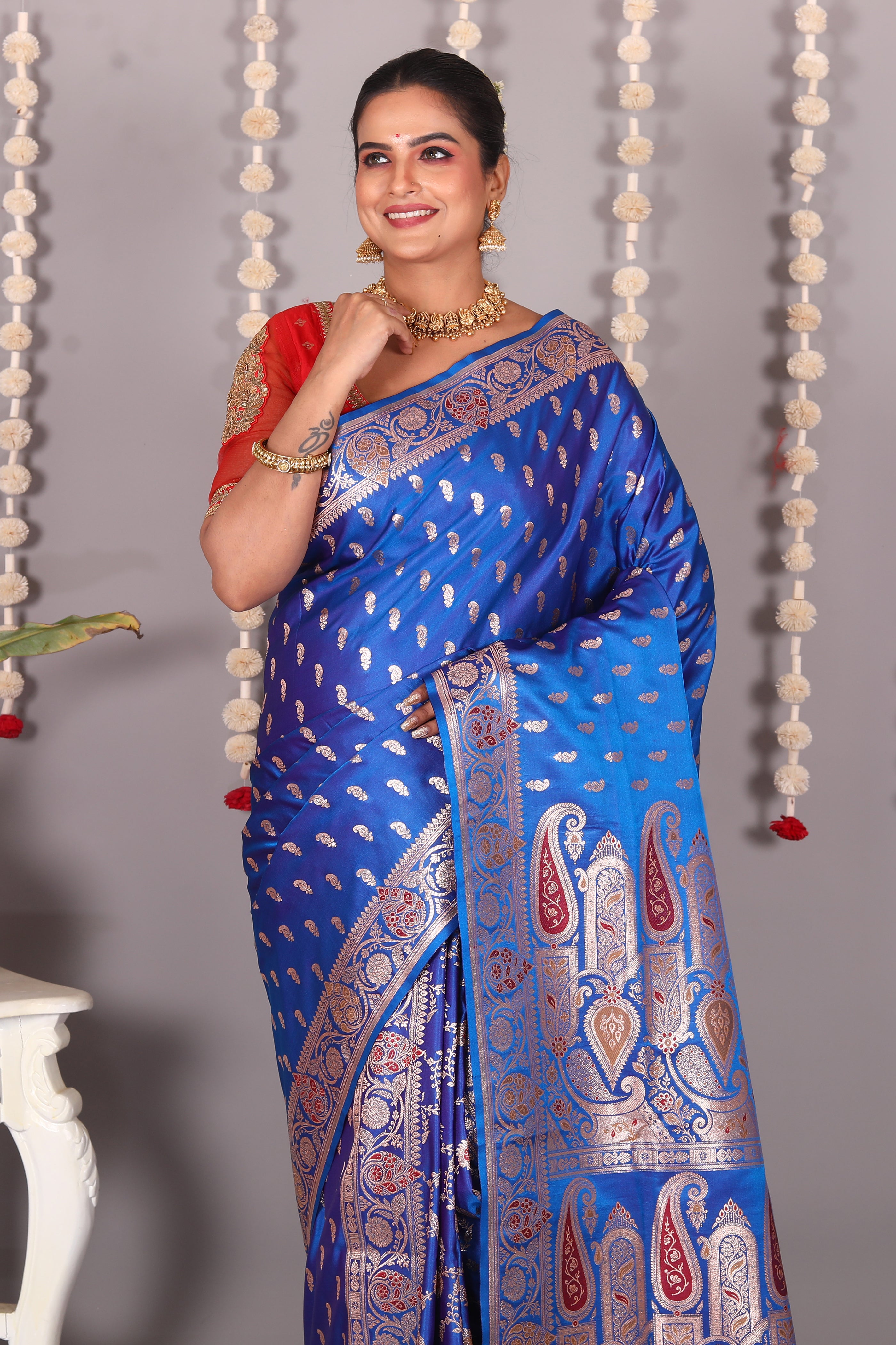 Royal Blue Pure Banarasi Silk Saree - Keya Seth Exclusive