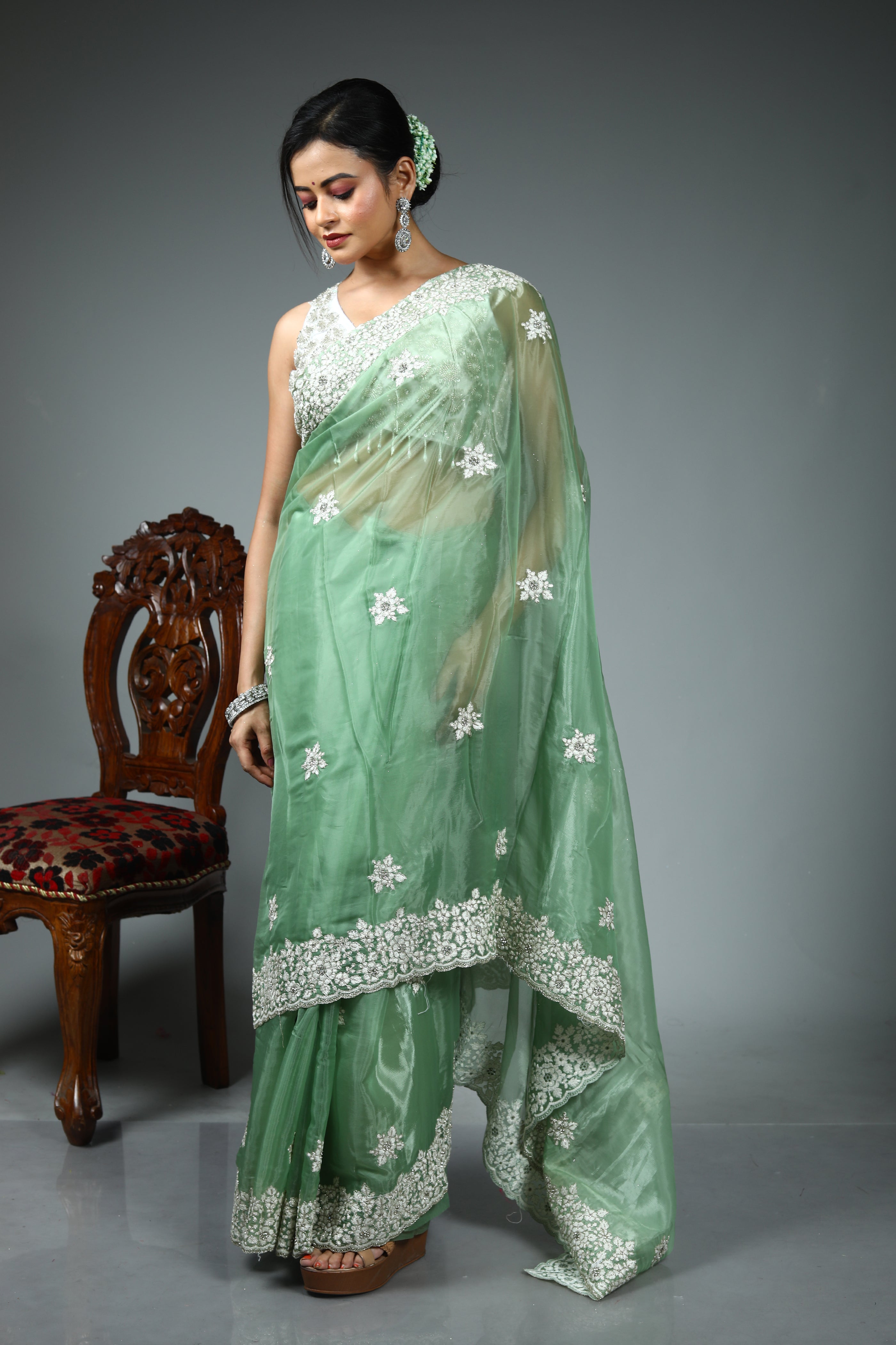 Light Green Blended Jimmy Choo Saree