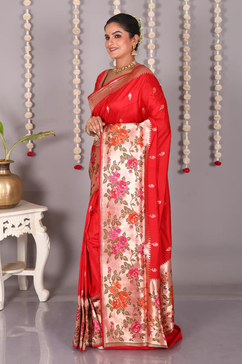 Red Pure Katan Silk Saree - Keya Seth Exclusive