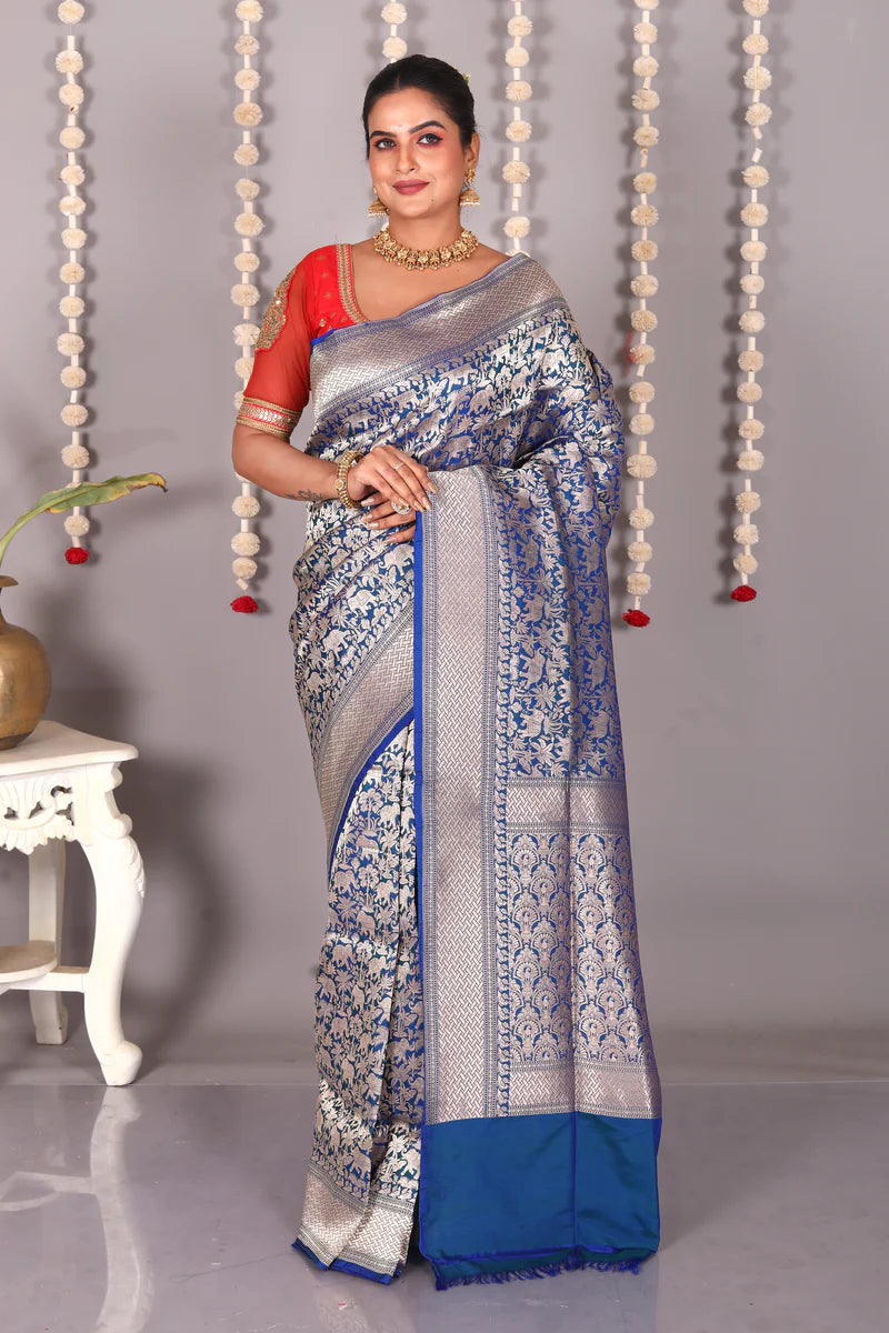 Blue Pure Katan Silk Saree - Keya Seth Exclusive