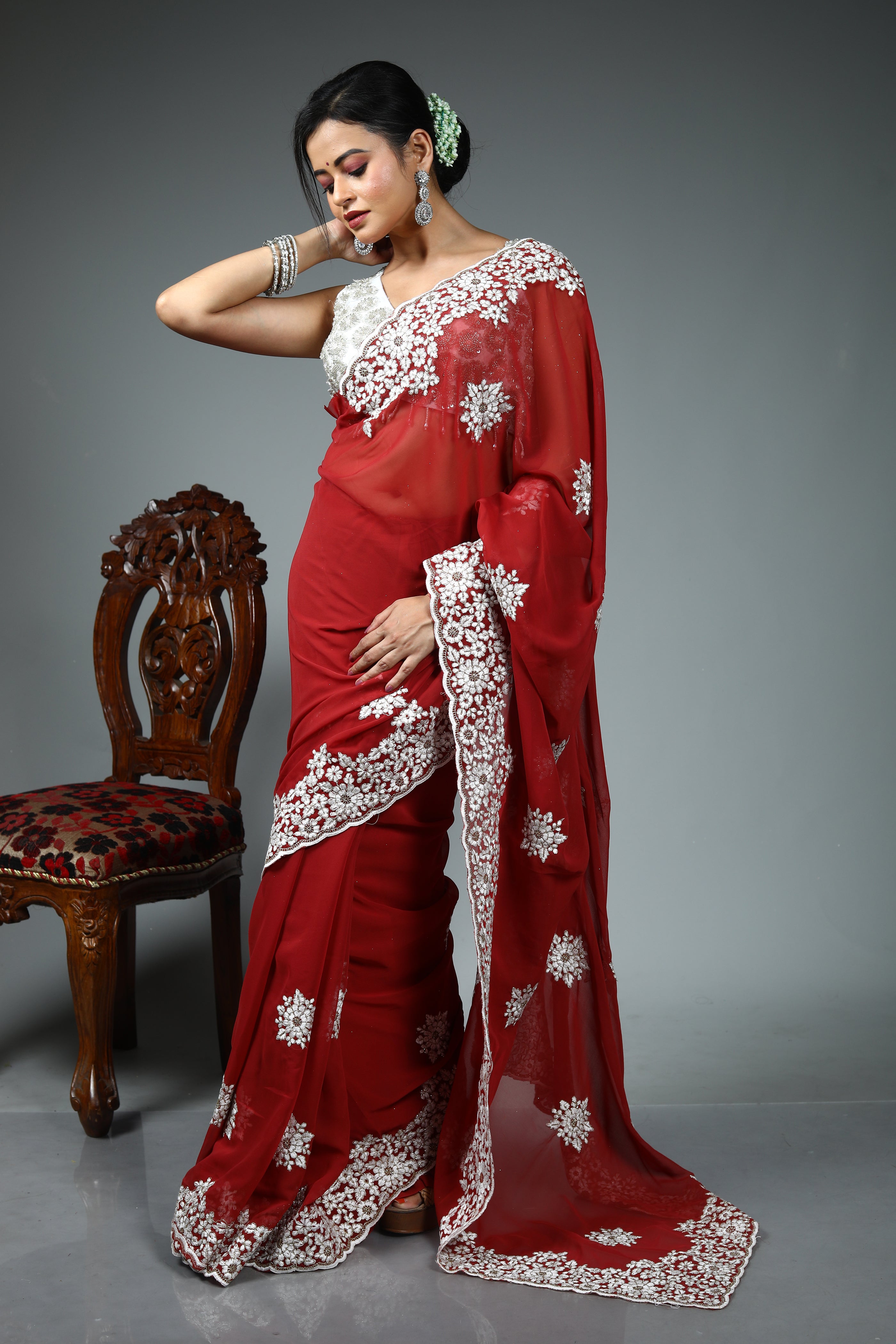 Maroon Blended Georgette Saree