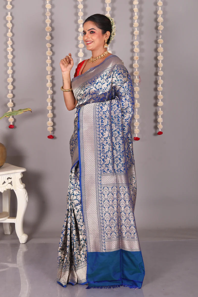 Blue Pure Katan Silk Saree - Keya Seth Exclusive