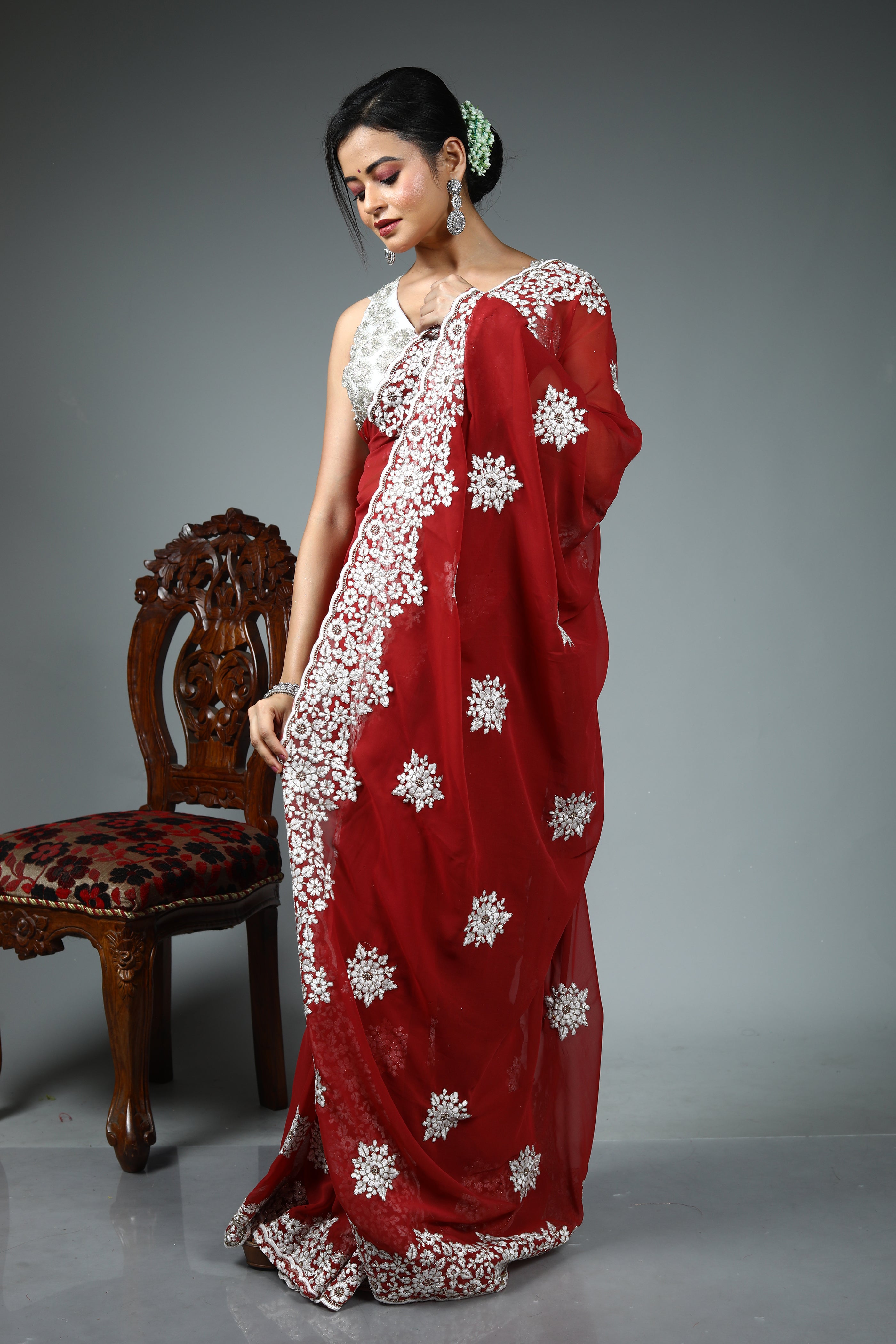 Maroon Blended Georgette Saree