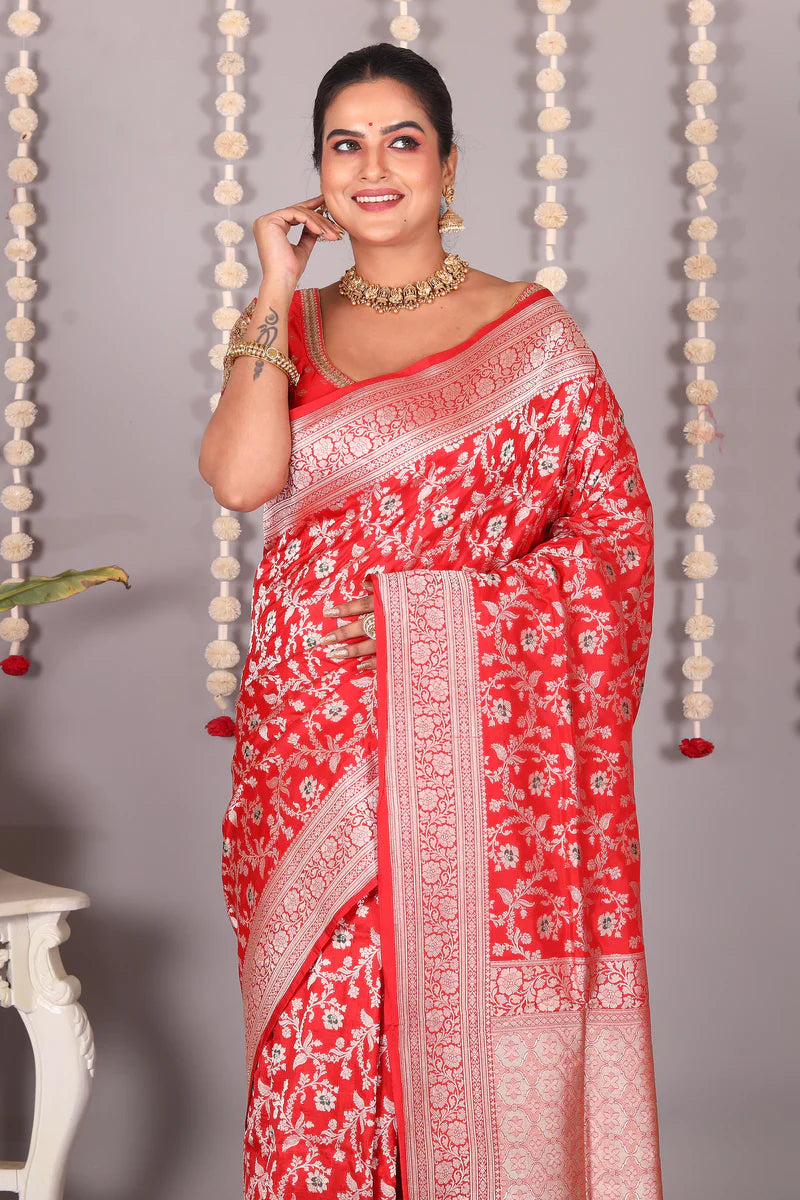 Red Pure Katan Silk Saree - Keya Seth Exclusive