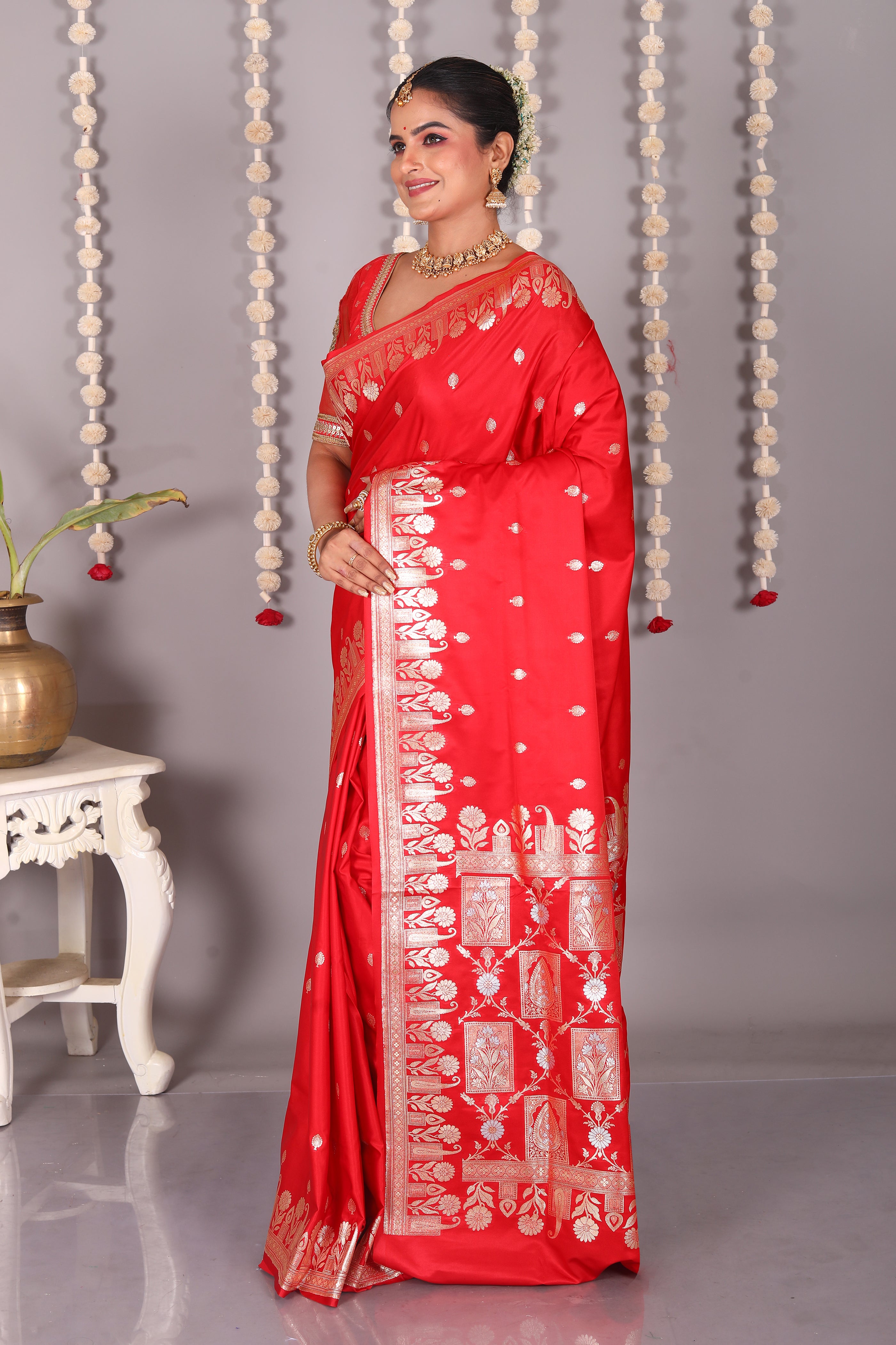 Red Blended Mashru Katan Banarasi Silk Saree - Keya Seth Exclusive