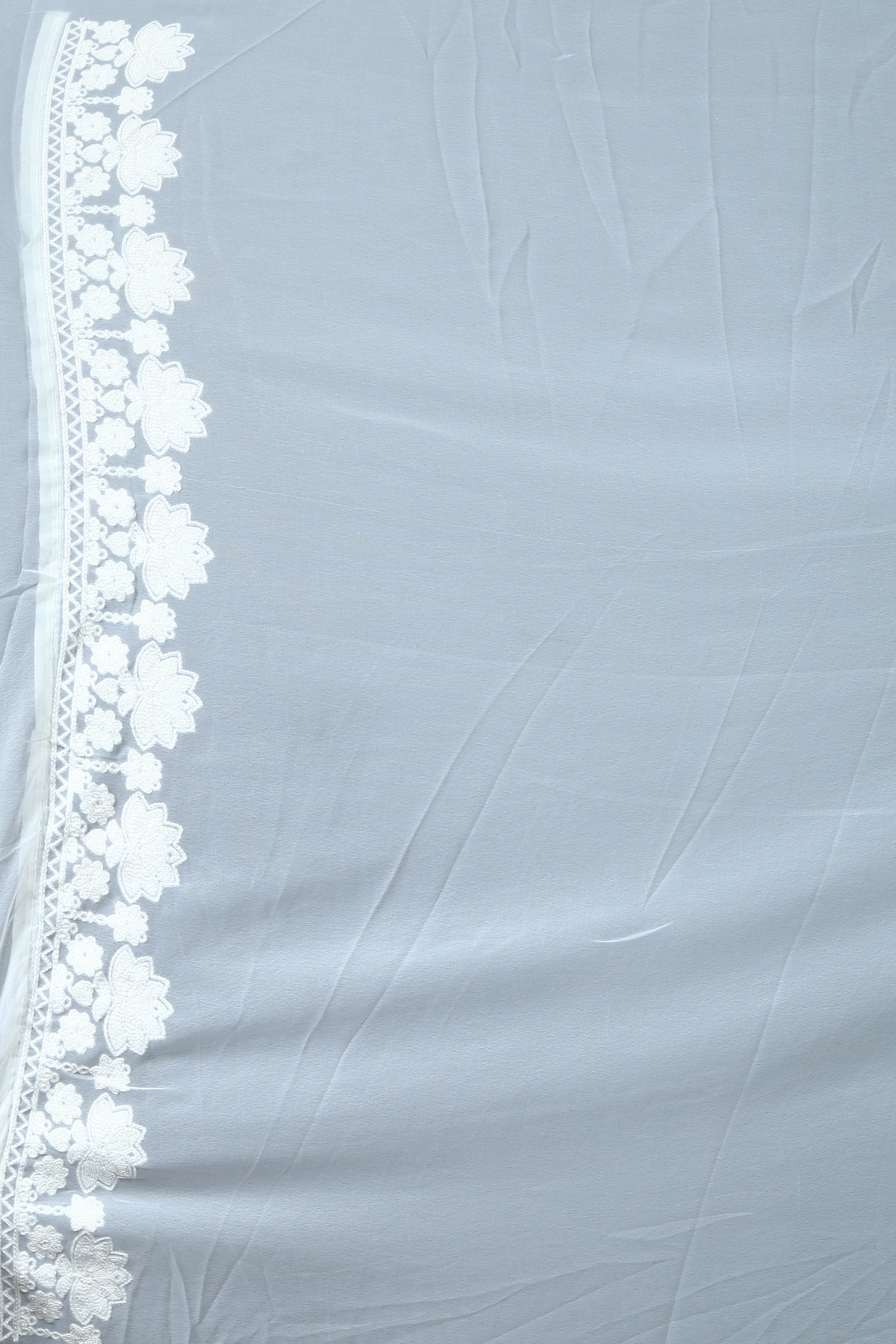 White Blended Chiffon Silk Saree