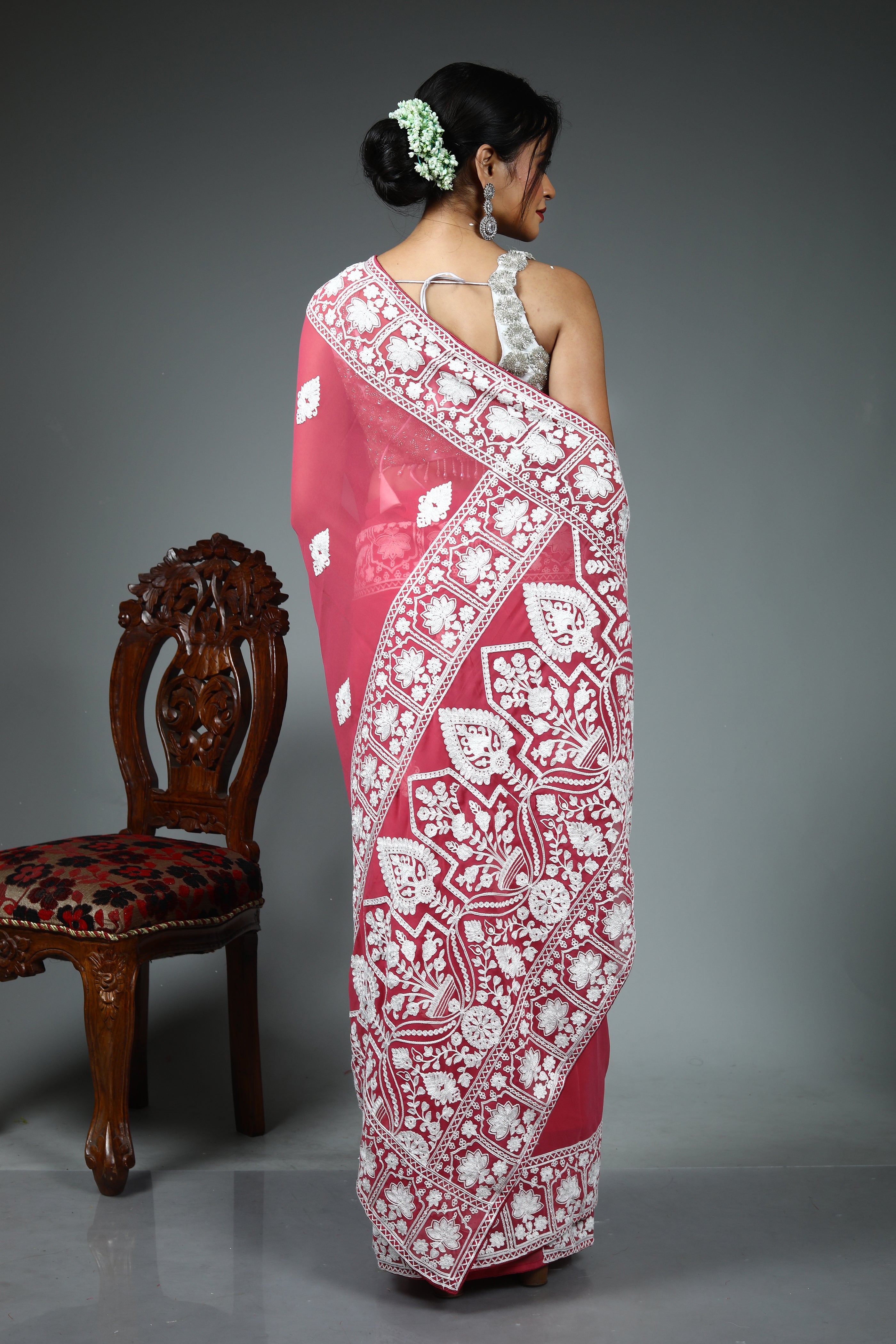 Light Pink Blended Chiffon Silk Saree