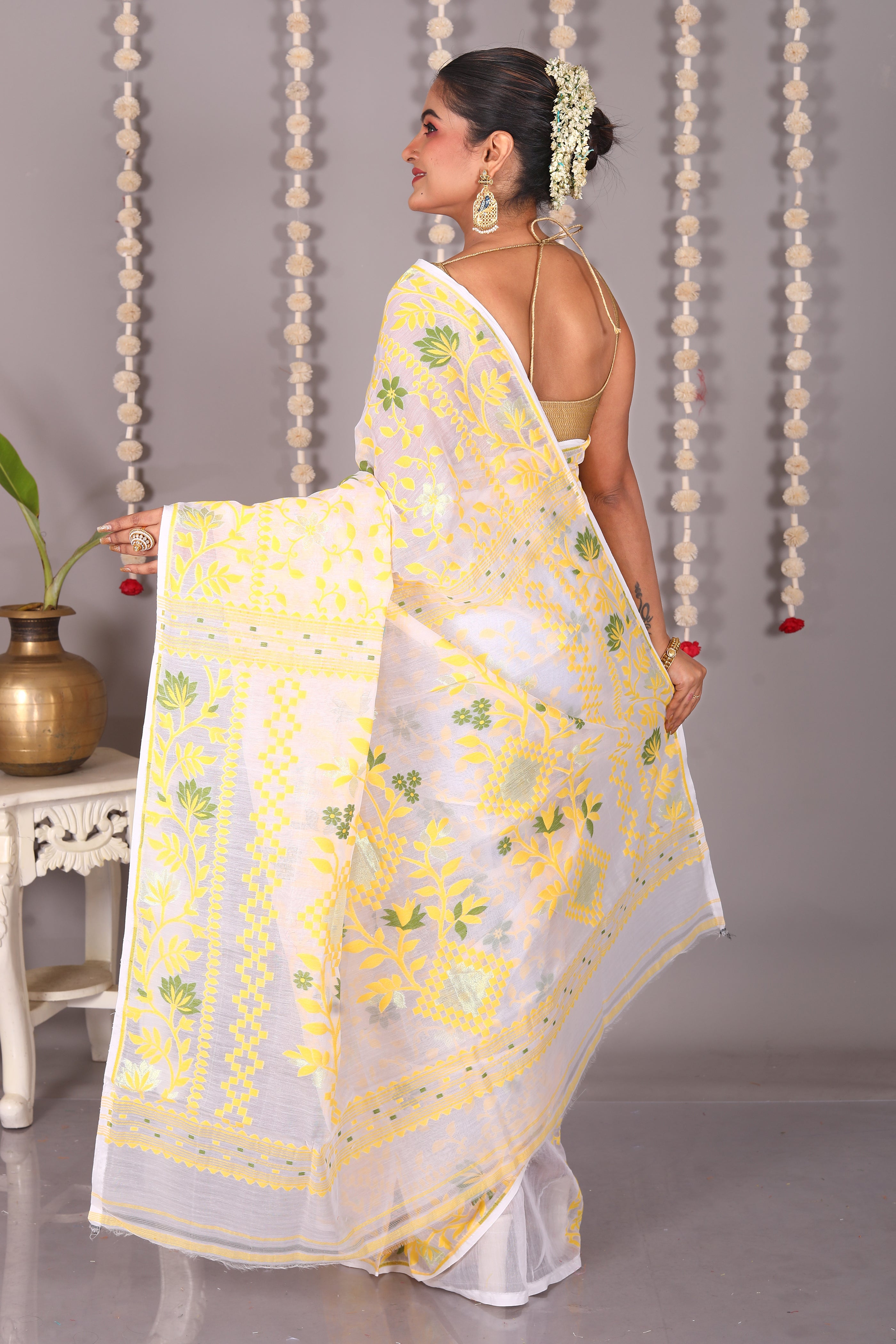 White Cotton Jamdani Saree - Keya Seth Exclusive