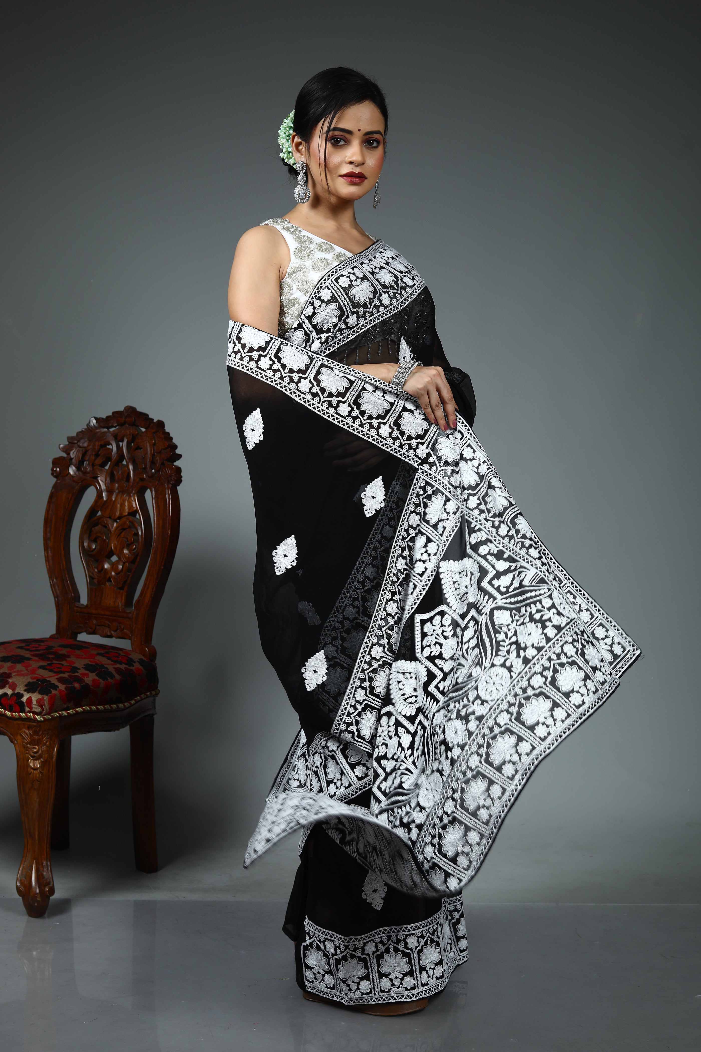 Black Blended Chiffon Saree