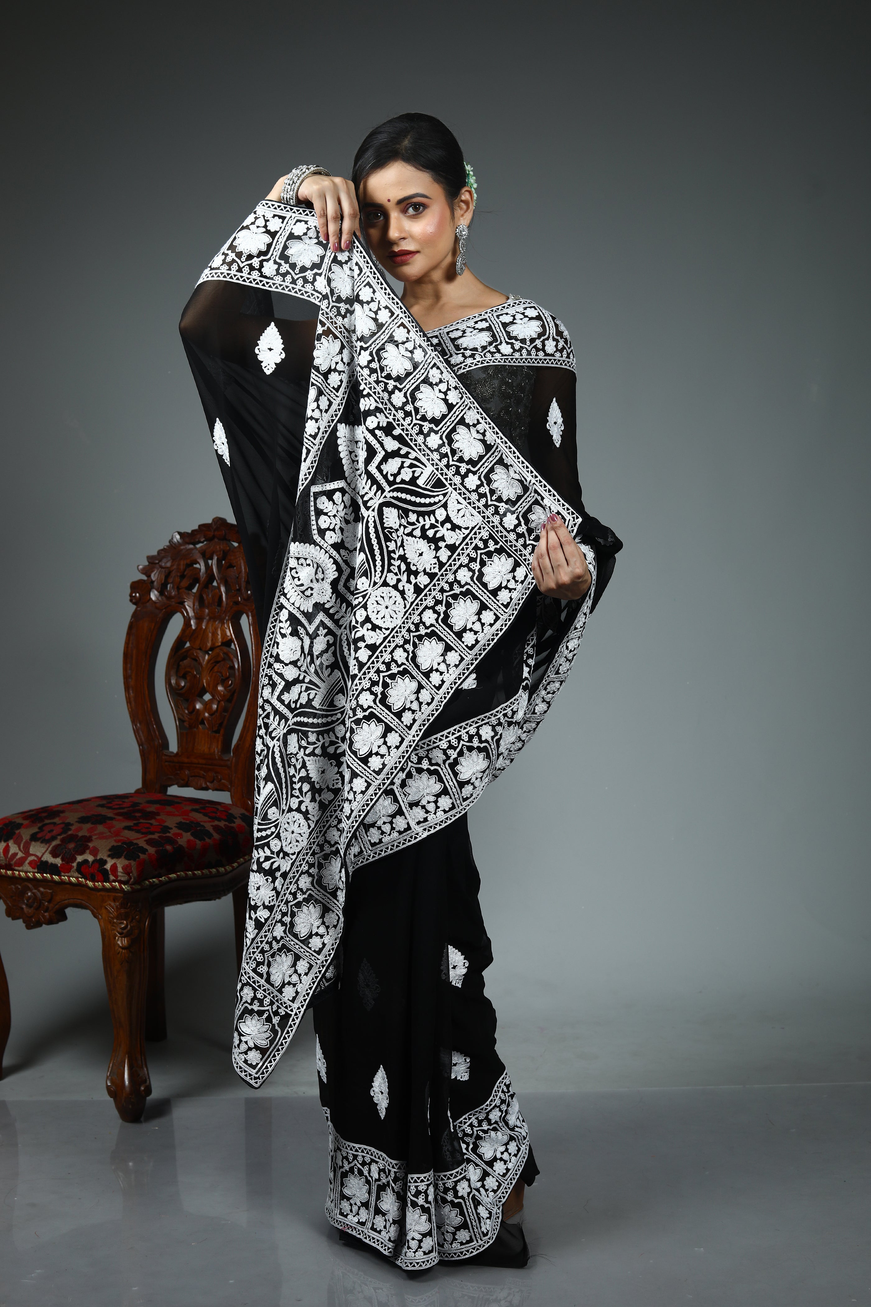 Black Blended Chiffon Saree