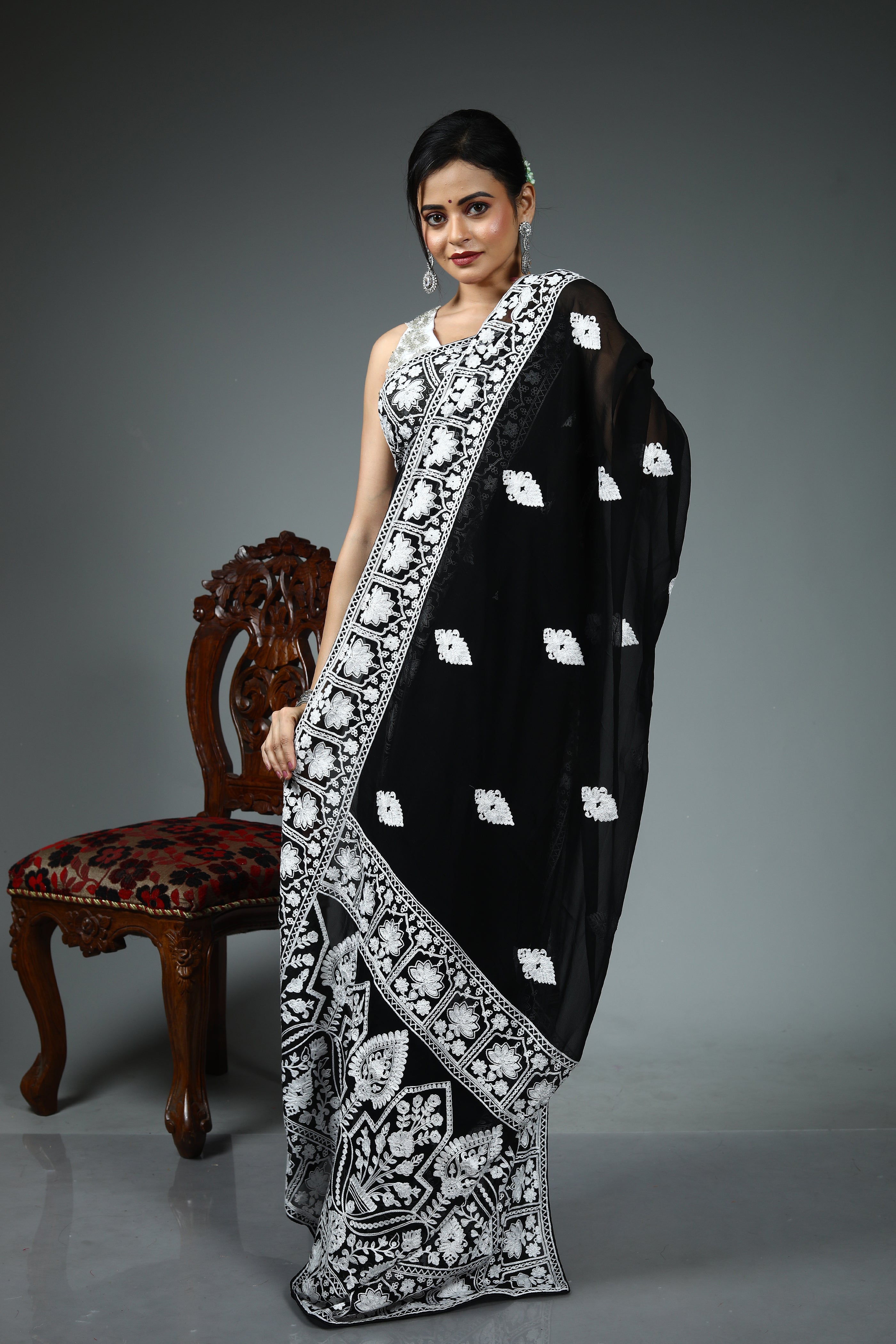 Black Blended Chiffon Saree