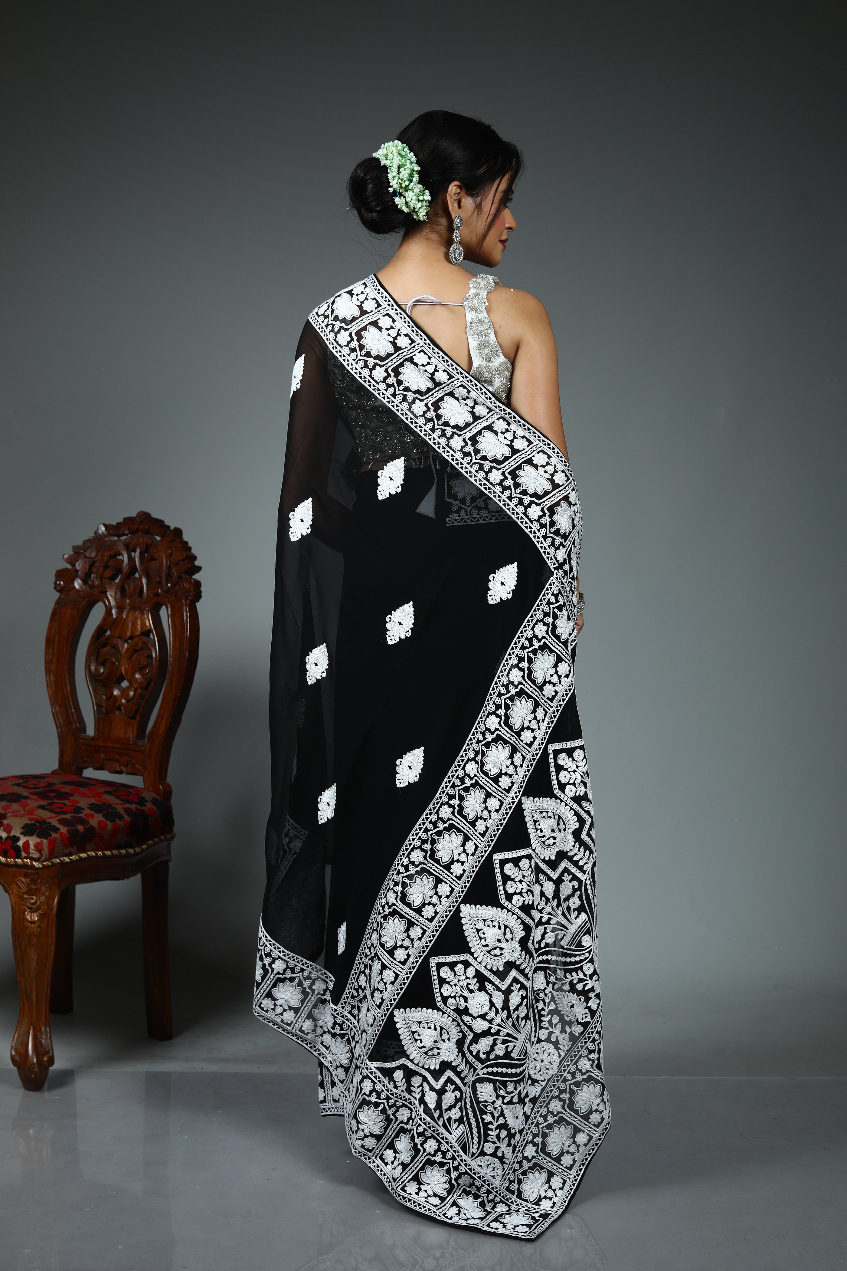 Black Blended Chiffon Saree
