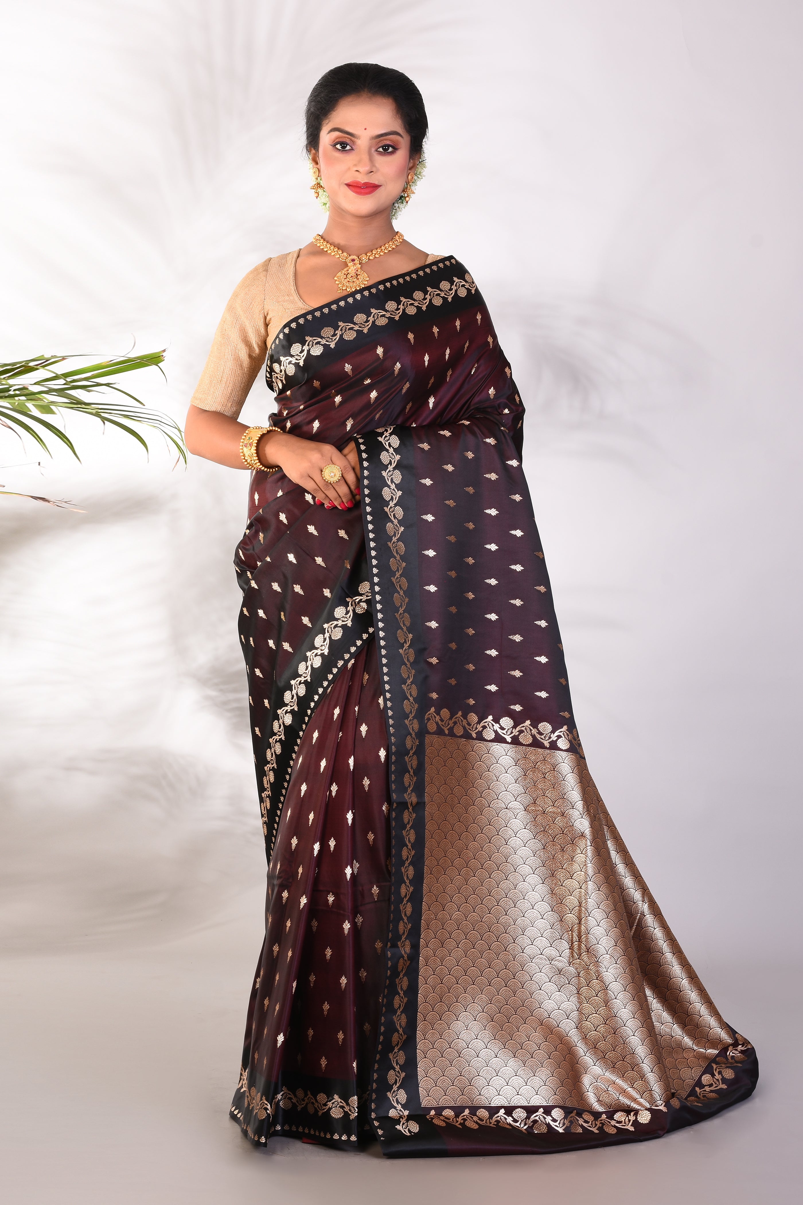 Dual Tone Brown Mushroo Silk Saree - Keya Seth Exclusive